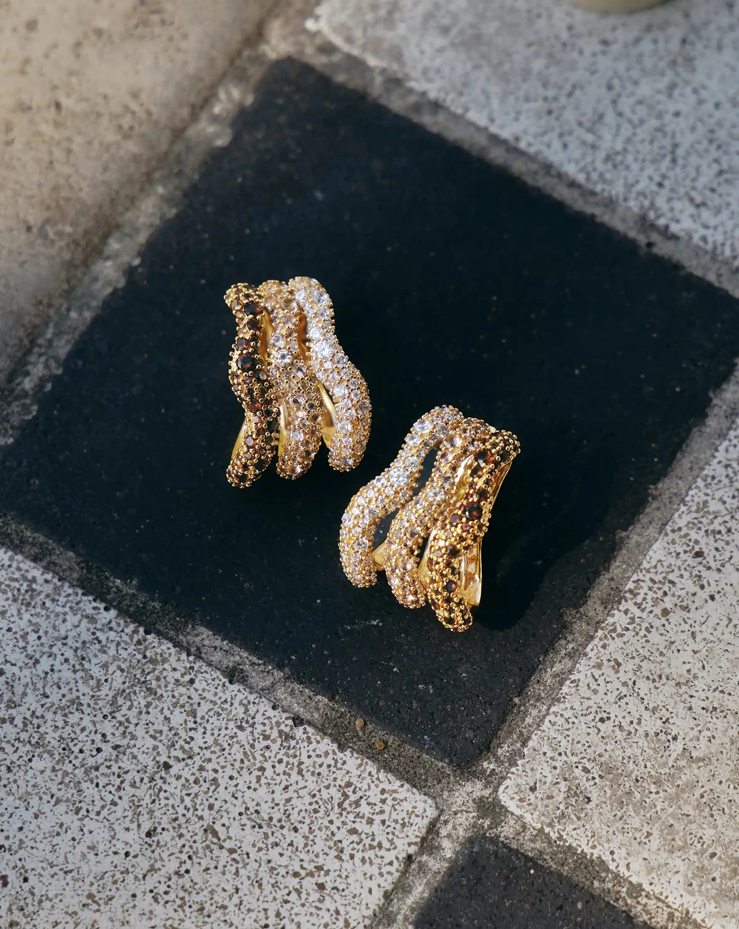 Molten Snow Triple Pavé Small Hoop Earrings | 18k Gold Plated/Cubic Zirconia Earrings Missoma