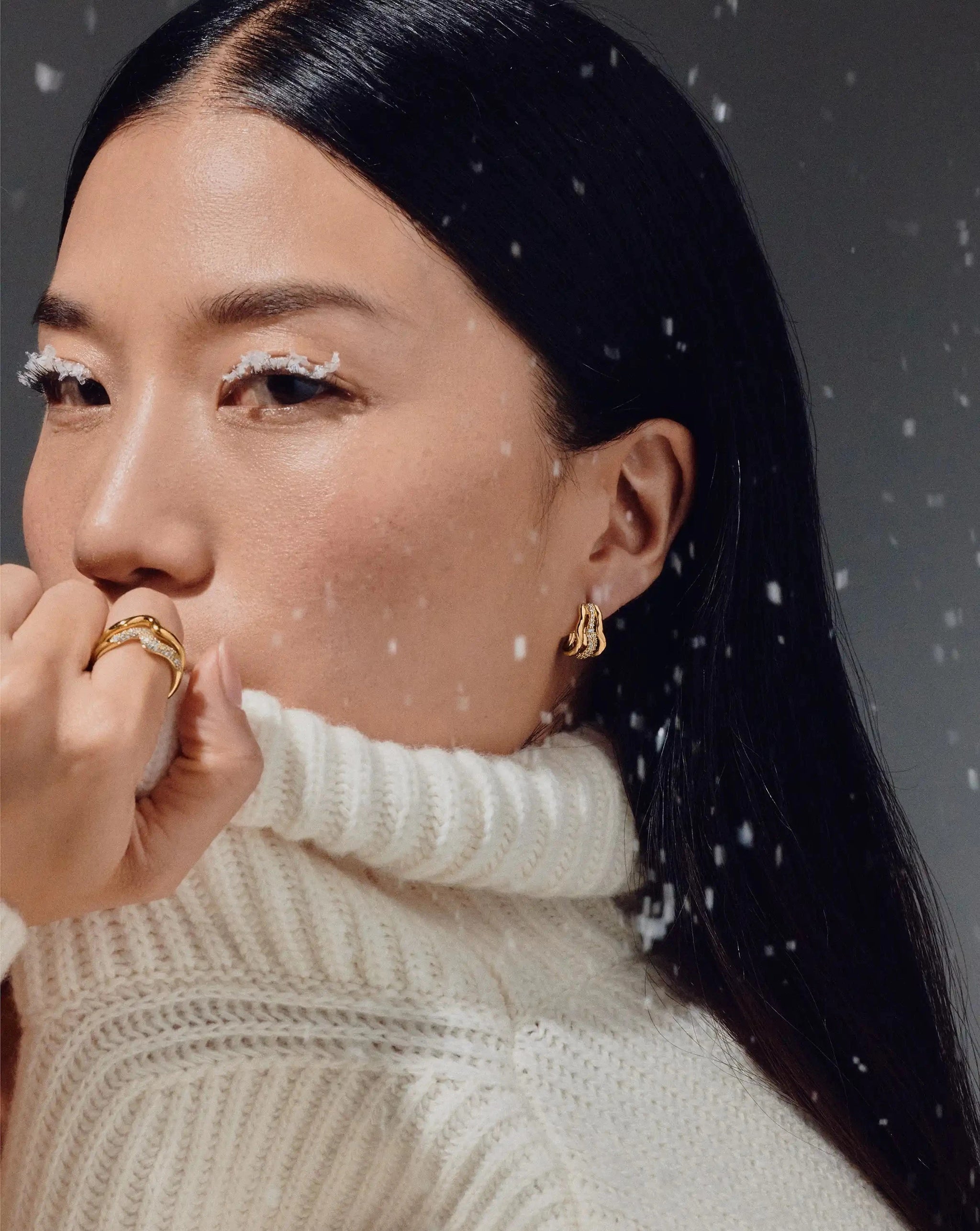 Molten Snow Triple Small Hoop Earrings | 18k Gold Plated/Cubic Zirconia Earrings Missoma