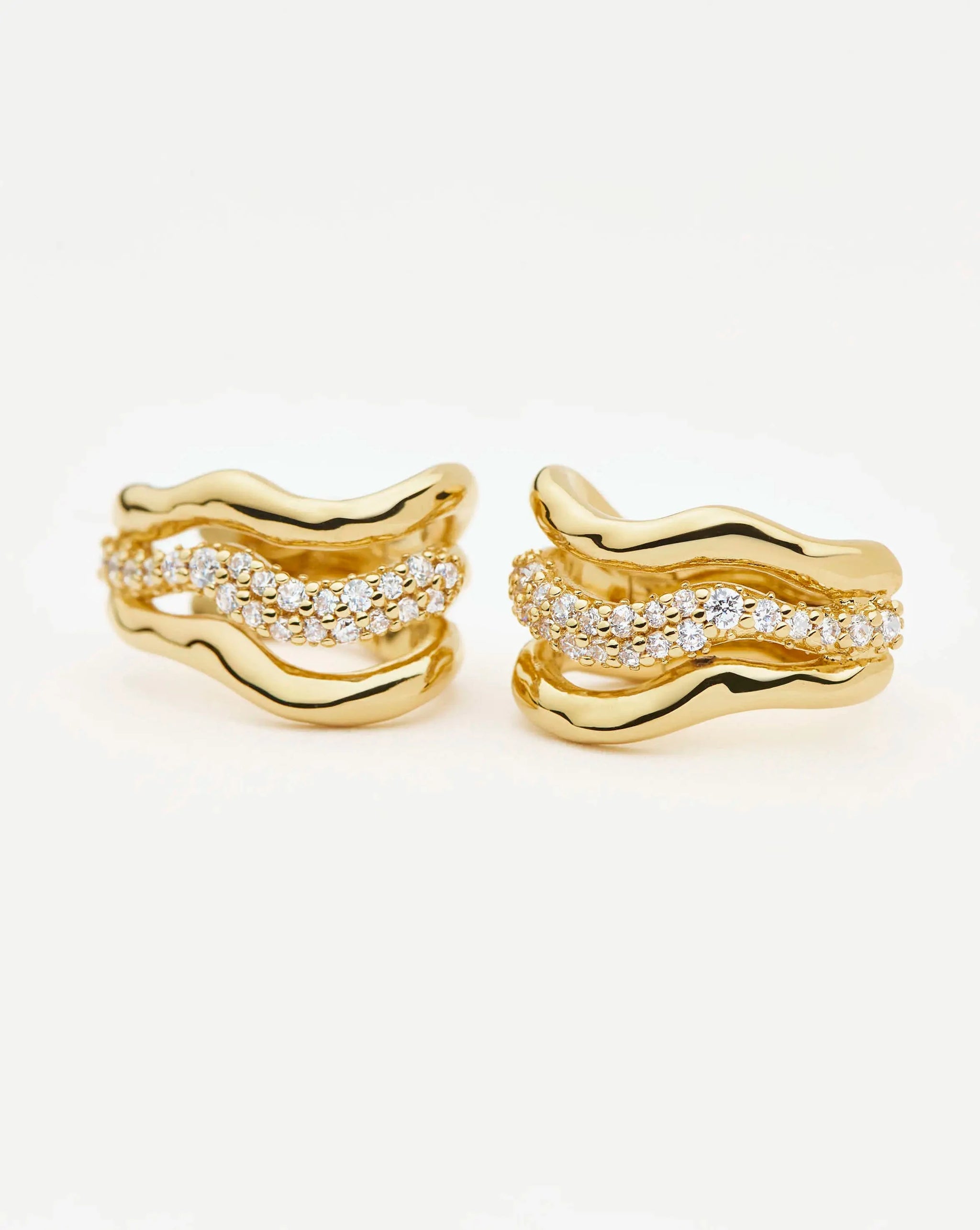 Molten Snow Triple Small Hoop Earrings | 18k Gold Plated/Cubic Zirconia Earrings Missoma