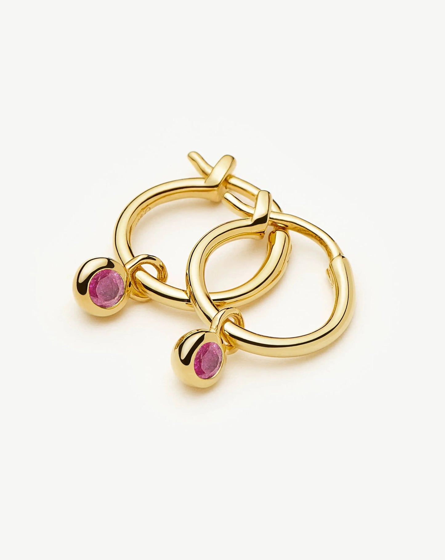 October Birthstone Mini Charm Hoop Earrings | 18k Gold Vermeil/Pink Tourmaline Earrings Missoma