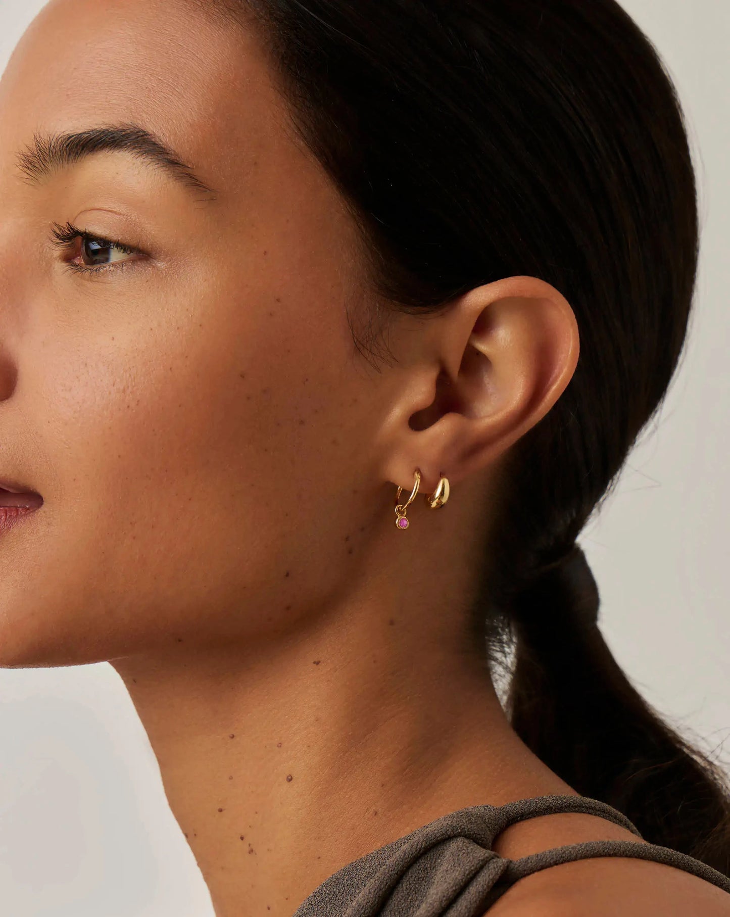 October Birthstone Mini Charm Hoop Earrings | 18k Gold Vermeil/Pink Tourmaline Earrings Missoma