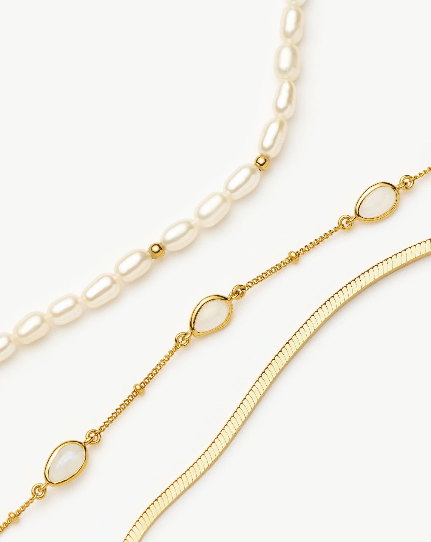 Pearl & Snake Chain Triple Bracelet Set | 18k Gold Plated Layering Sets Missoma