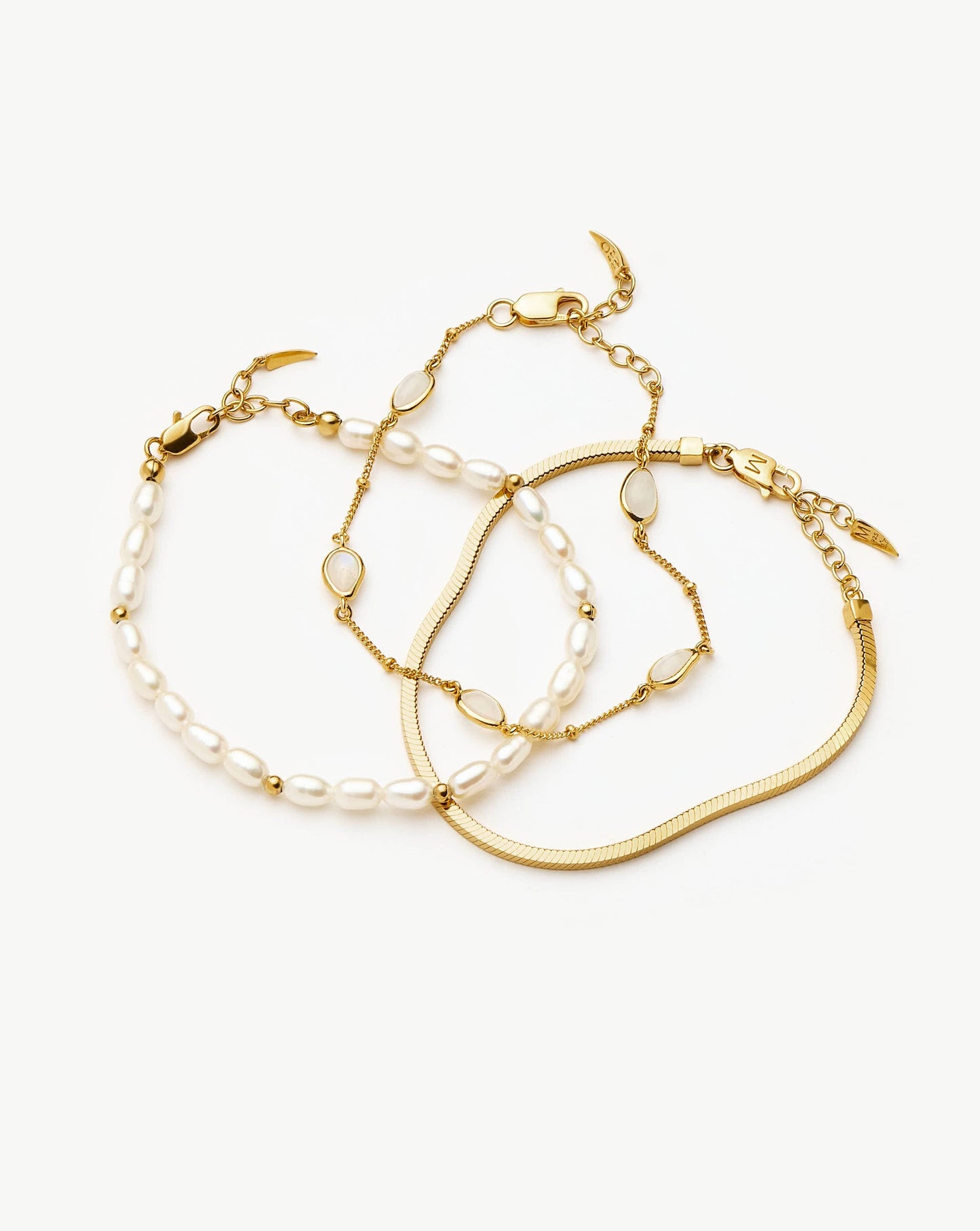 Pearl & Snake Chain Triple Bracelet Set | 18k Gold Plated Layering Sets Missoma