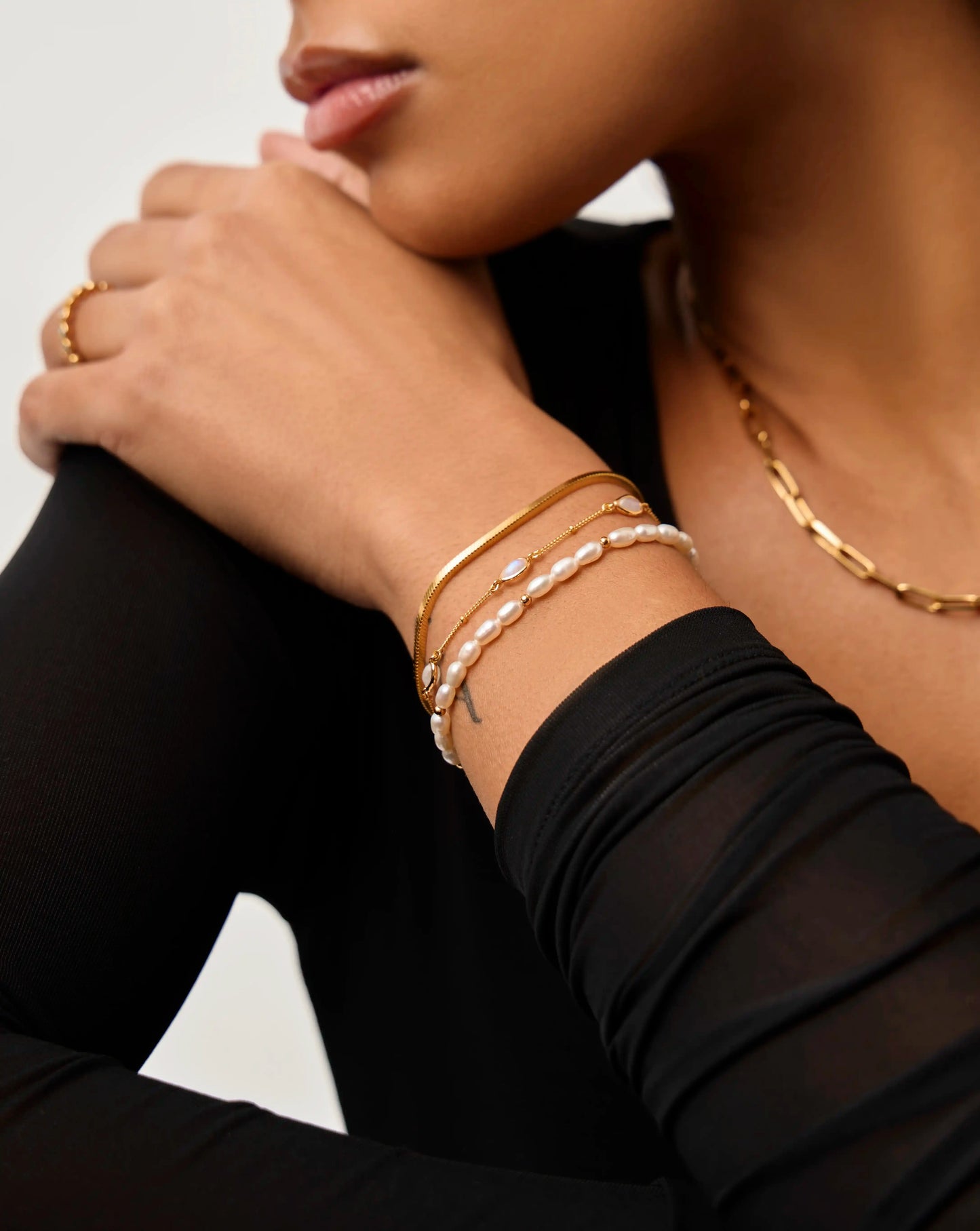 Pearl & Snake Chain Triple Bracelet Set | 18k Gold Plated Layering Sets Missoma