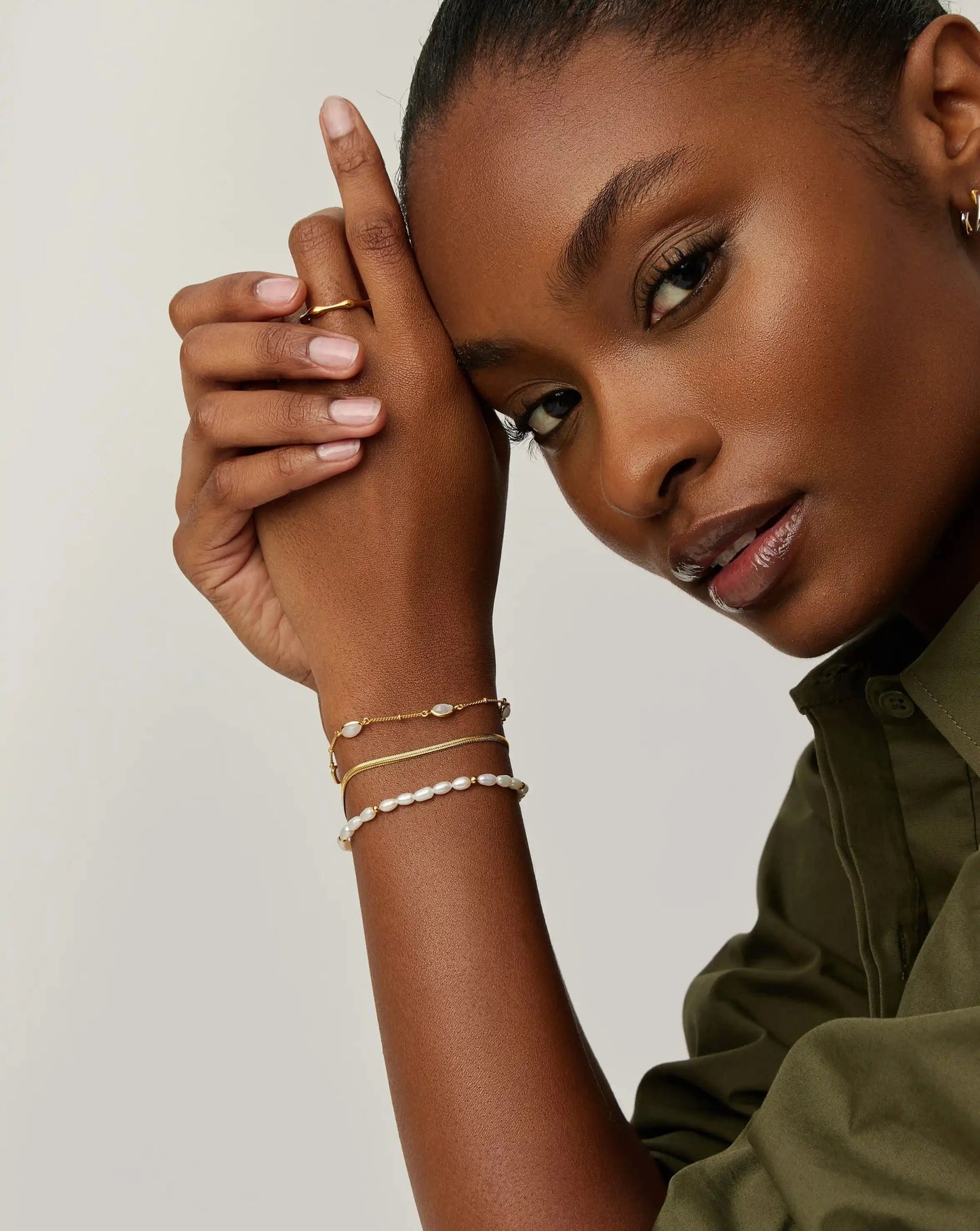 Pearl & Snake Chain Triple Bracelet Set | 18k Gold Plated/Pearl Bracelets Missoma