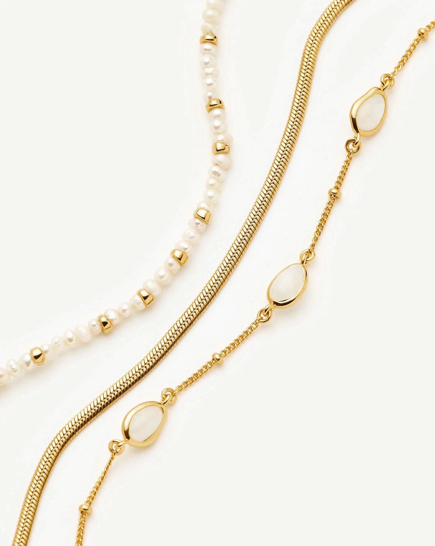 Pearl & Snake Chain Triple Bracelet Set | 18k Gold Plated/Pearl Bracelets Missoma