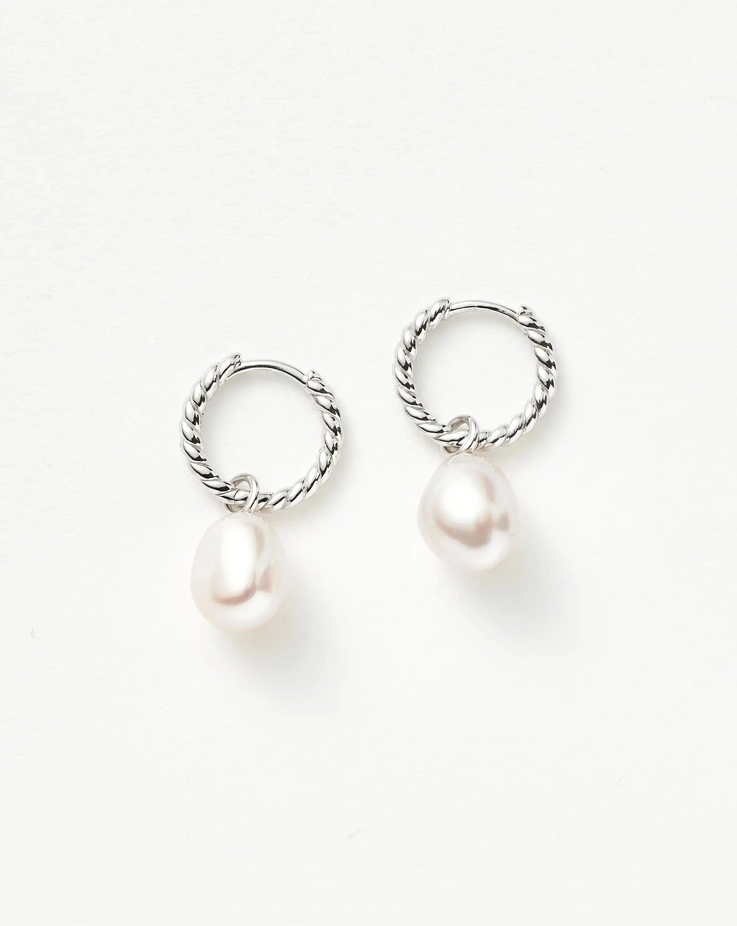 Pearl Twisted Small Drop Hoop Earrings | Sterling Silver/Pearl Earrings Missoma