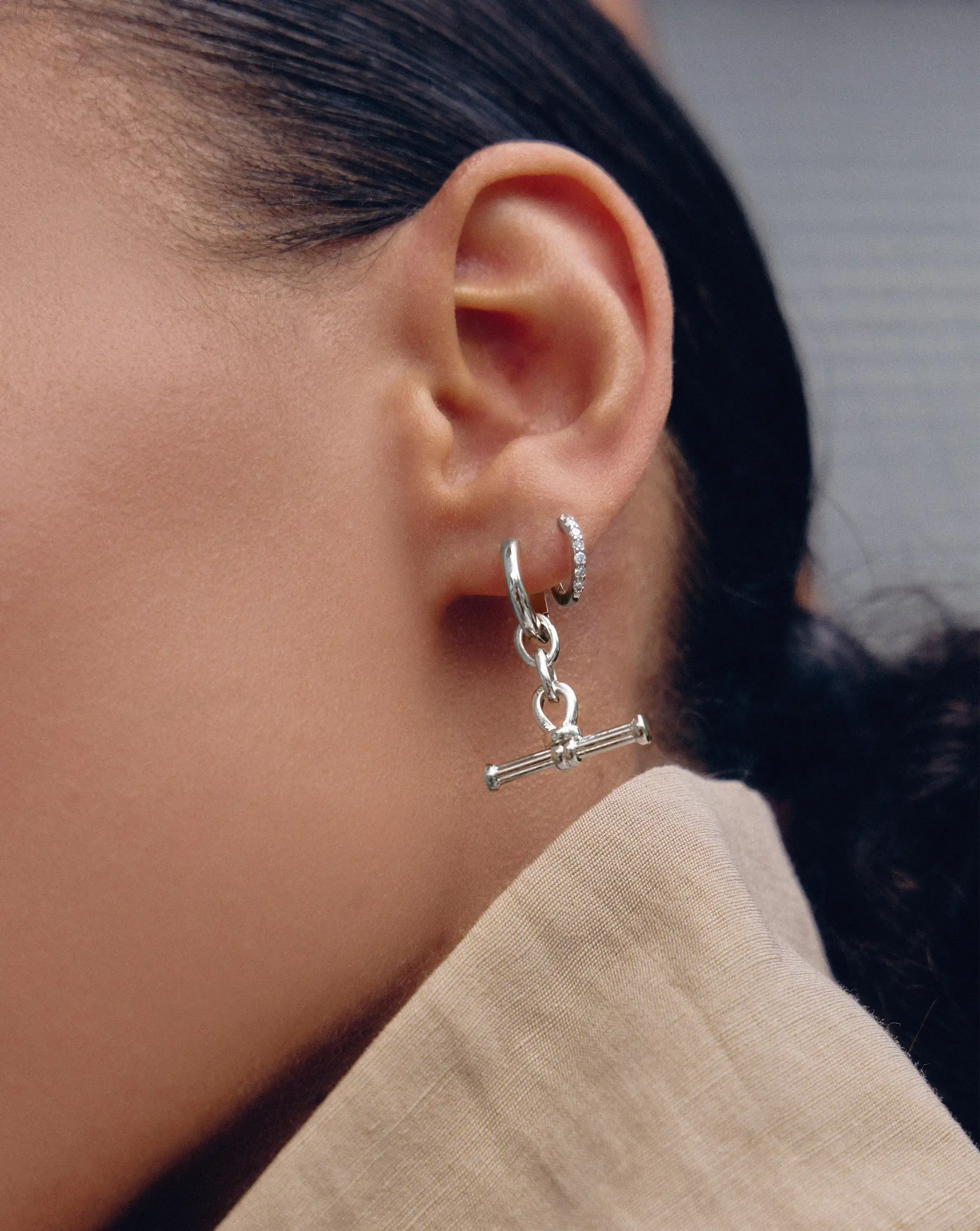 Ridge T-Bar Drop Huggies | Silver Plated Earrings Missoma