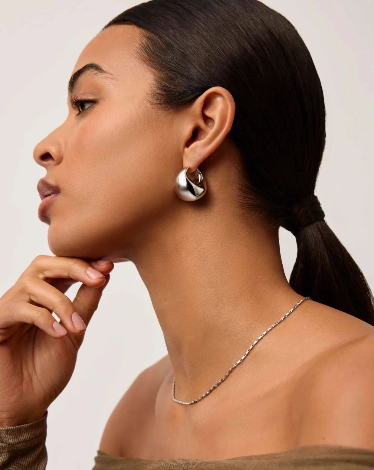 Sculptural Chubby Dome Medium Hoop Earrings | Silver Plated Earrings Missoma