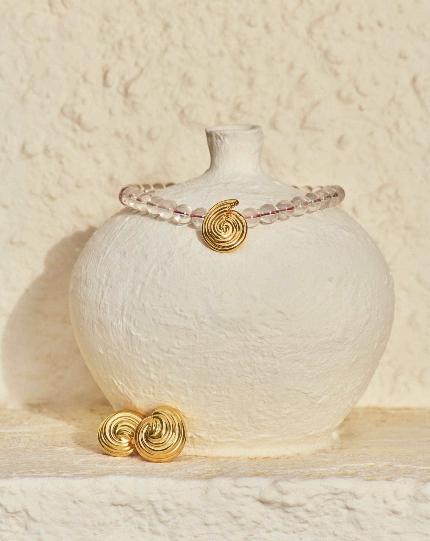 Spiral Gemstone Beaded Pendant Necklace | 18k Gold Plated/Clear Crystal Quartz Necklaces Missoma