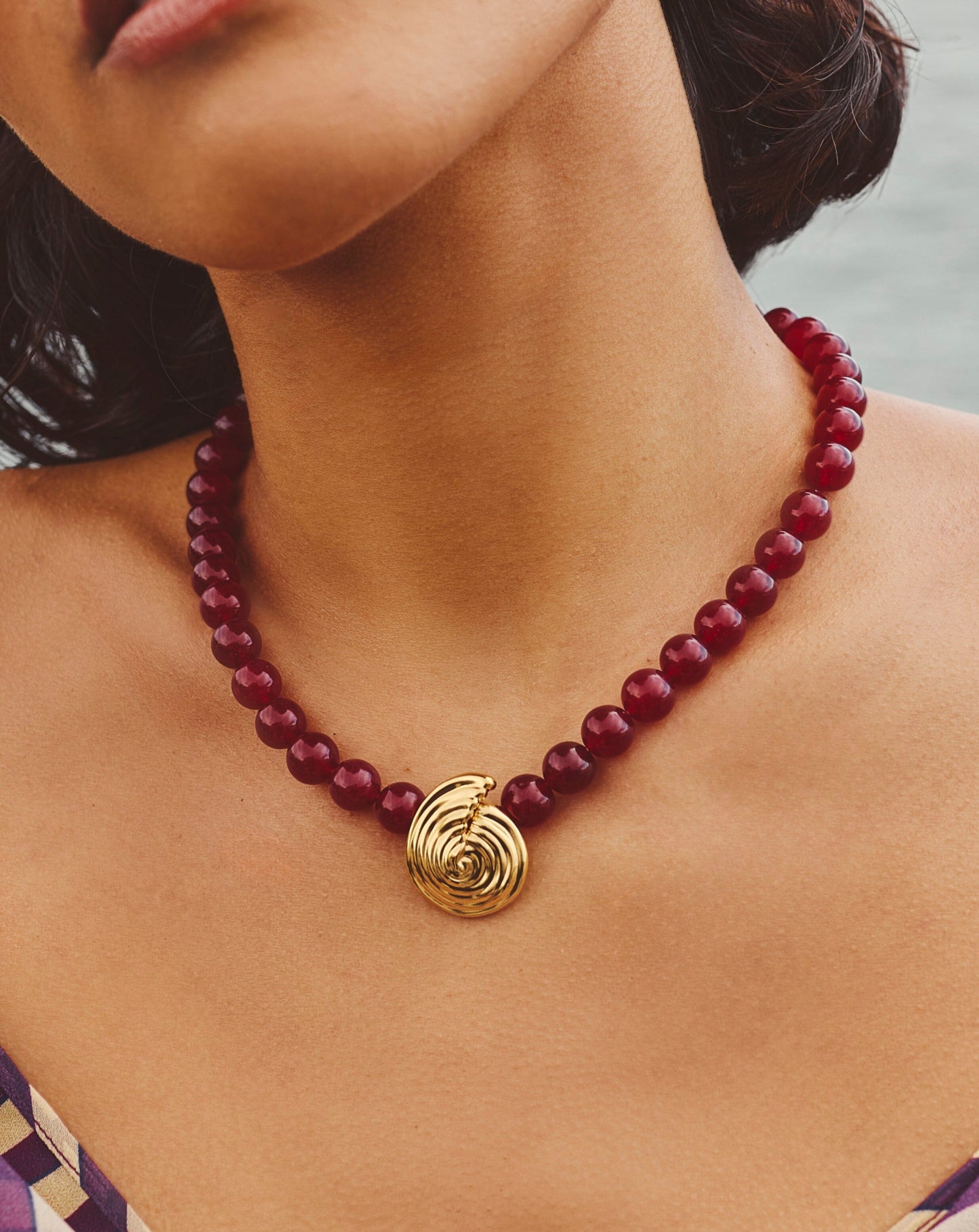 Spiral Gemstone Beaded Pendant Necklace | 18k Gold Plated/Dark Cherry Crystal Quartz Necklaces Missoma