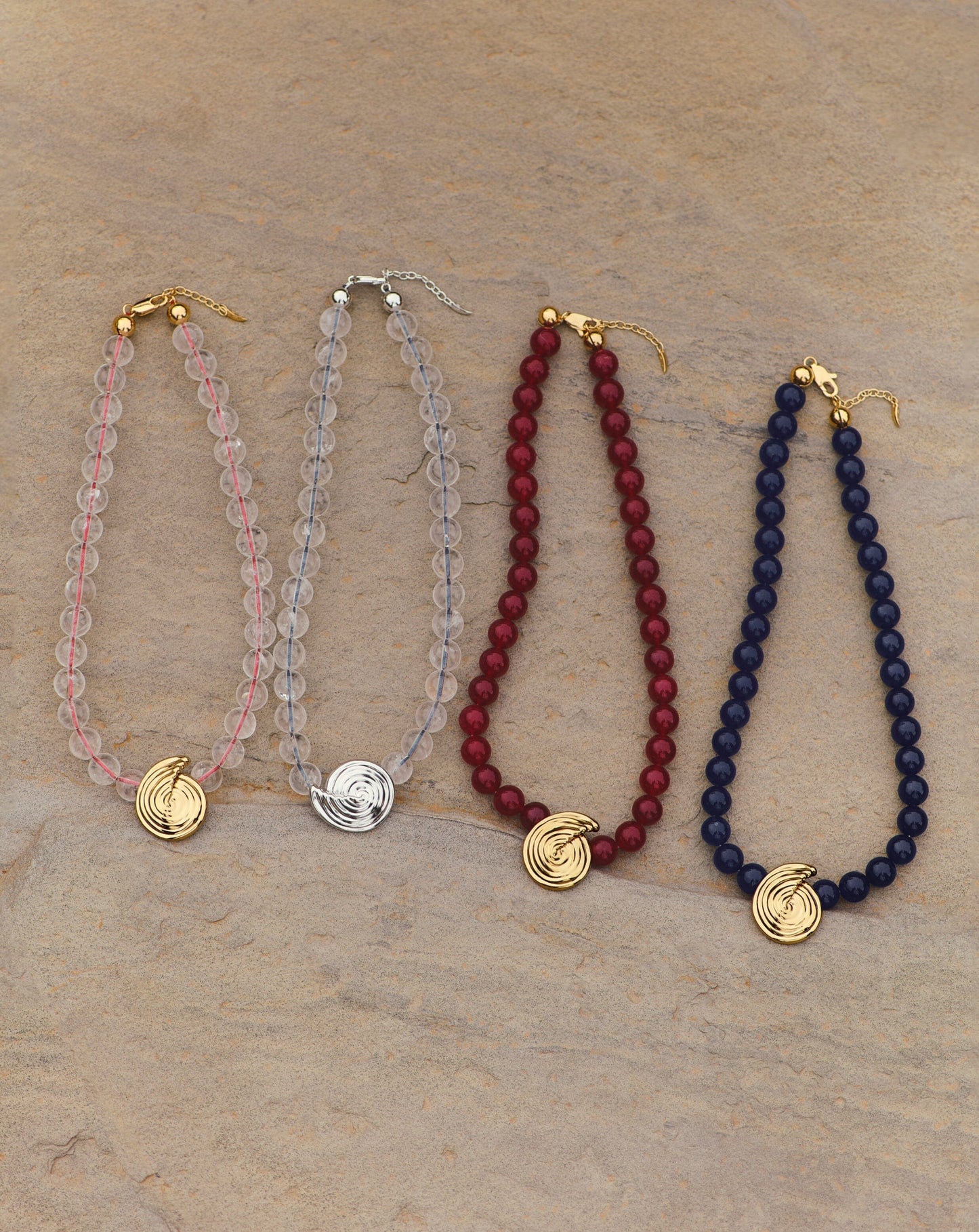 Spiral Gemstone Beaded Pendant Necklace | 18k Gold Plated/Dark Cherry Crystal Quartz Necklaces Missoma