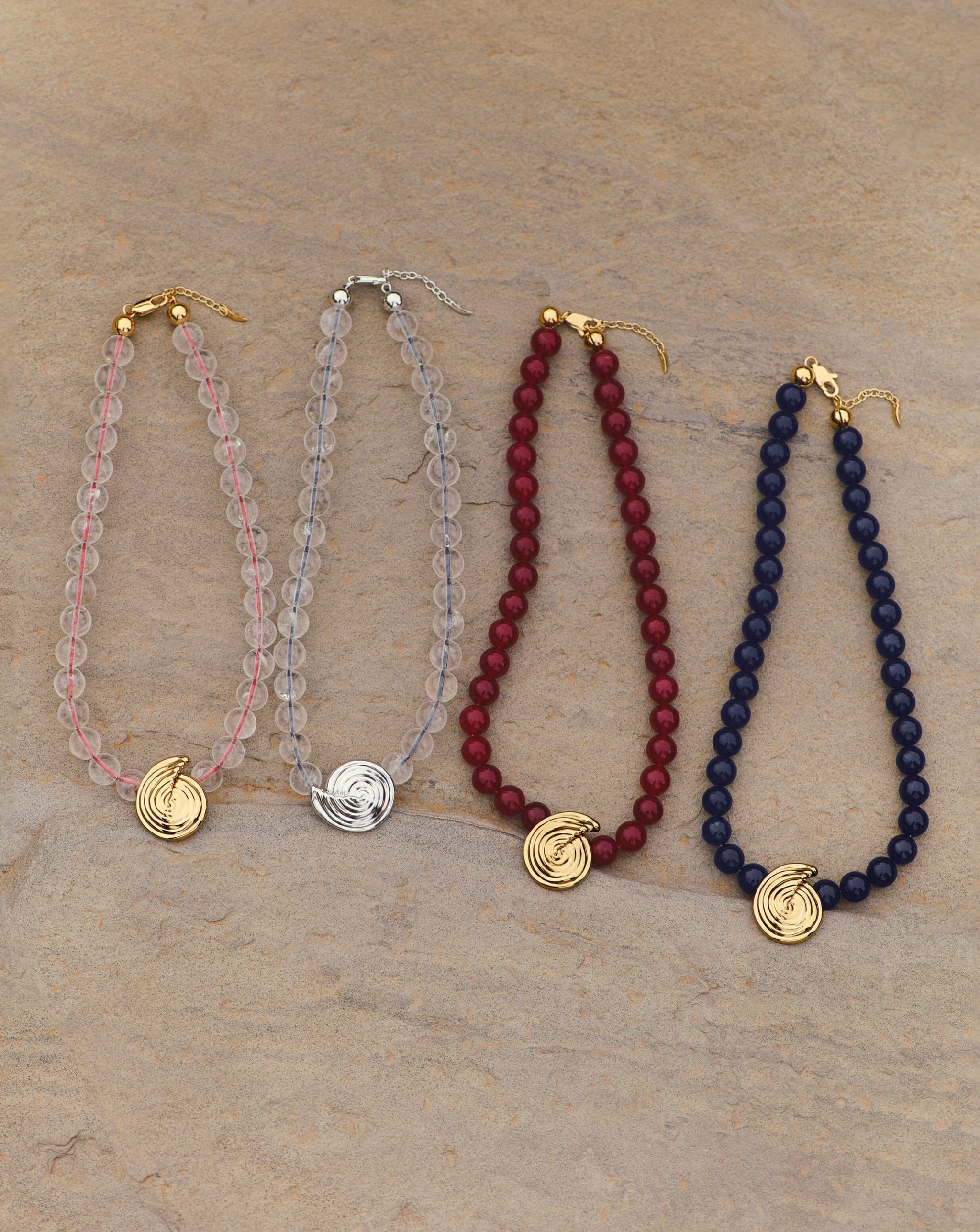 Spiral Gemstone Beaded Pendant Necklace | 18k Gold Plated/Dark Cherry Crystal Quartz Necklaces Missoma