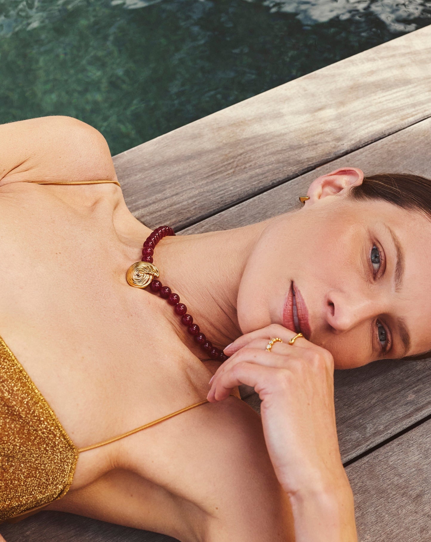 Spiral Gemstone Beaded Pendant Necklace | 18k Gold Plated/Dark Cherry Crystal Quartz Necklaces Missoma