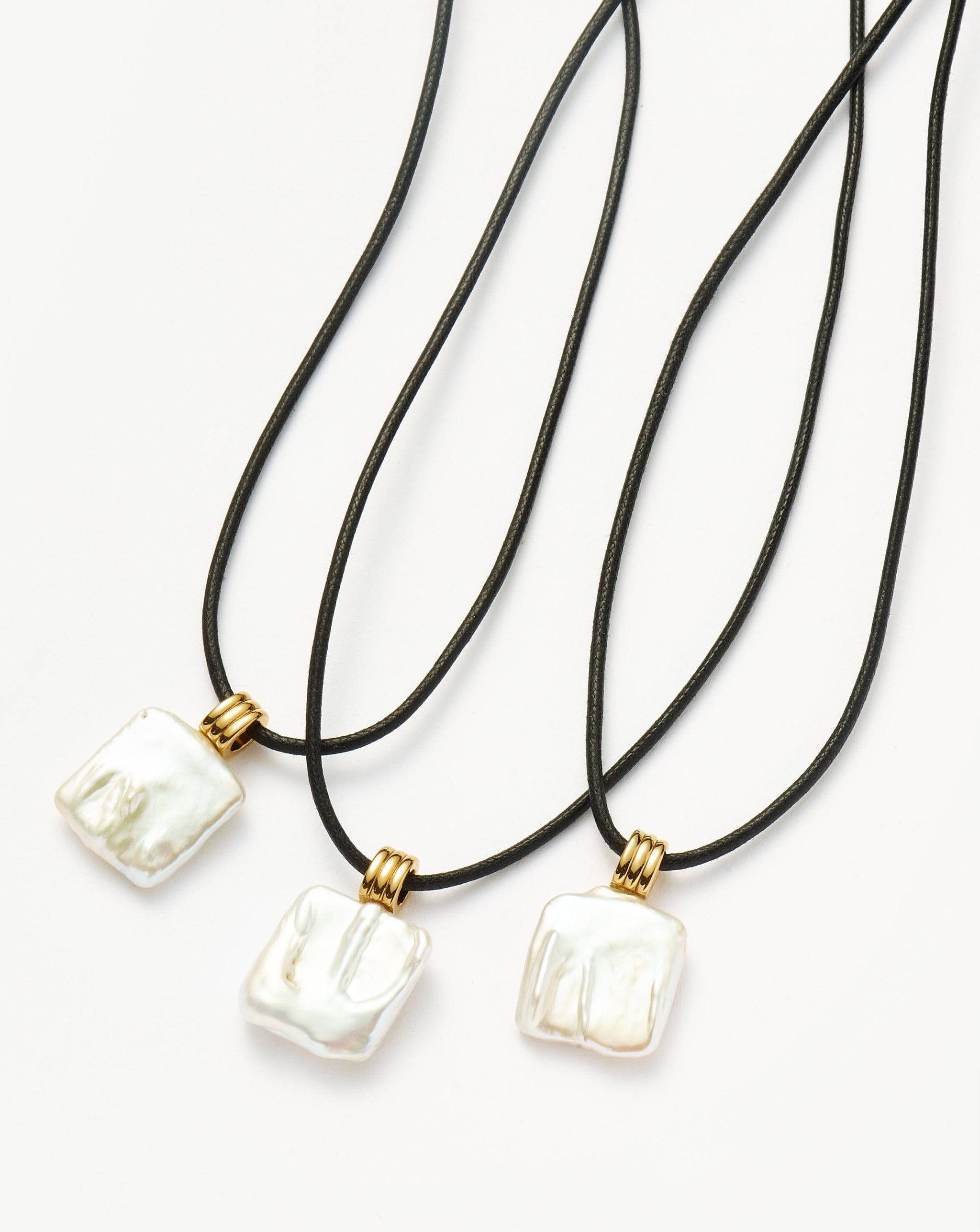 Square Pearl Pendant Cord Necklace | 18k Gold Plated Vermeil/Pearl Necklaces Missoma