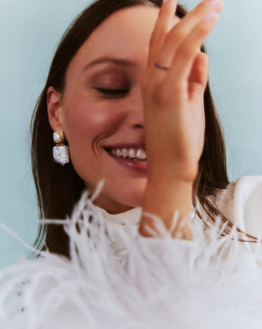 Square Pearl Statement Stud Earrings | 18k Gold Plated/Pearl Earrings Missoma