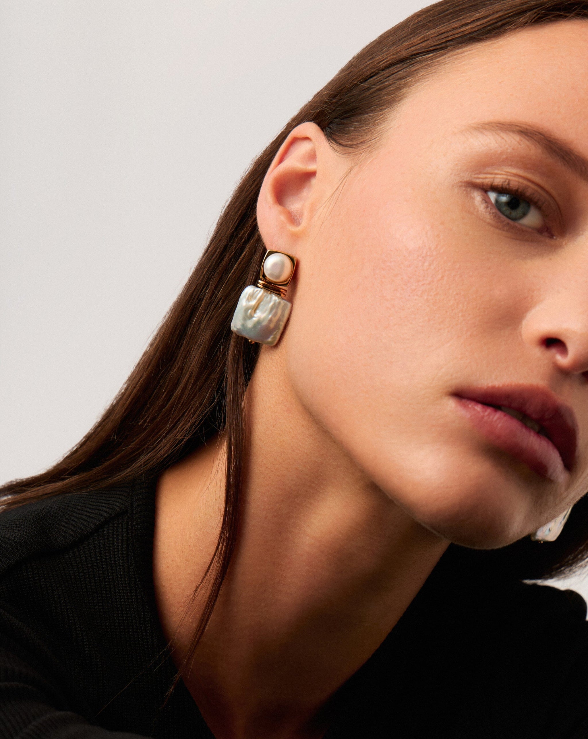Square Pearl Statement Stud Earrings | 18k Gold Plated/Pearl Earrings Missoma