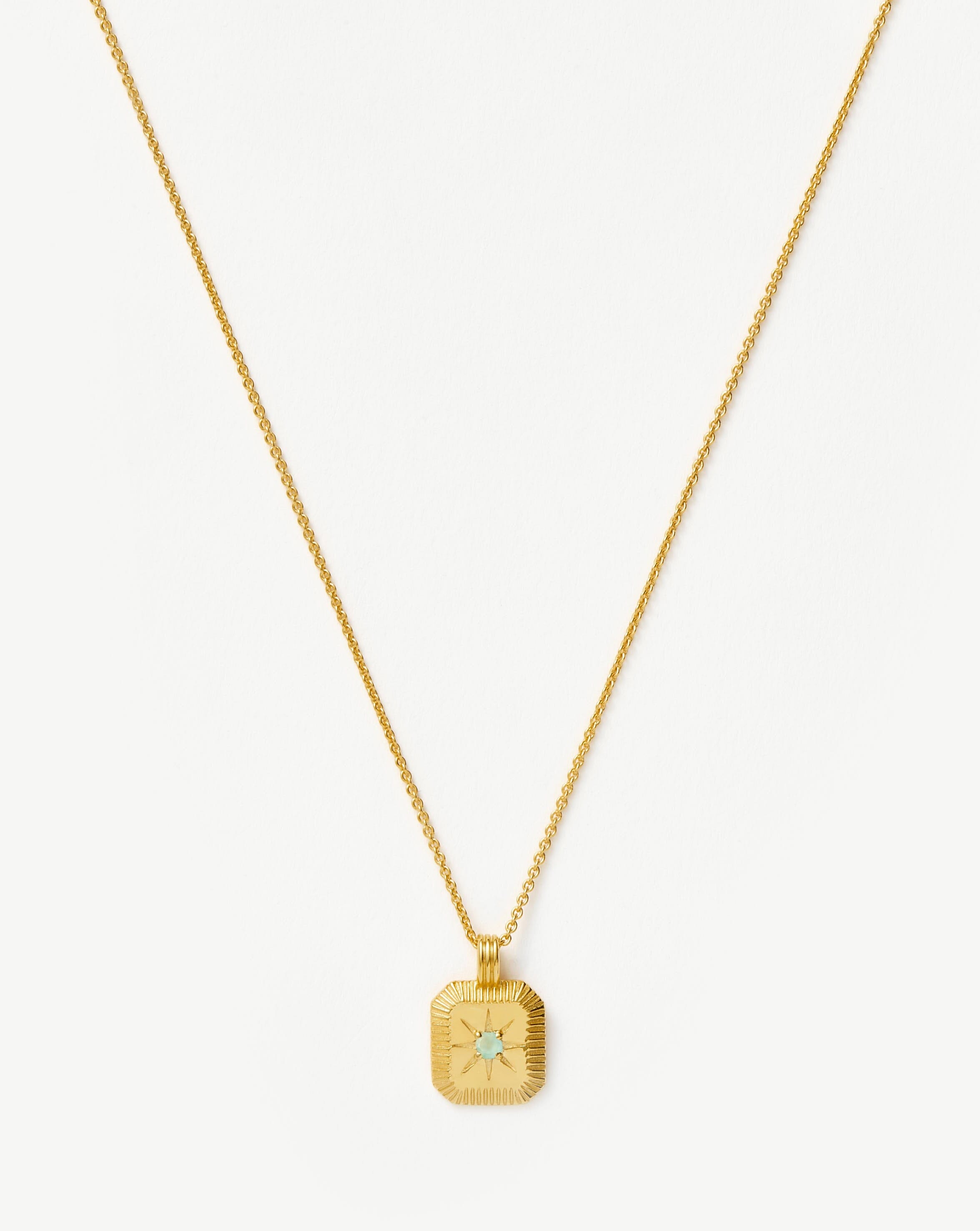 March Birthstone Pendant Necklace | 18k Gold Vermeil/Dyed Aqua 