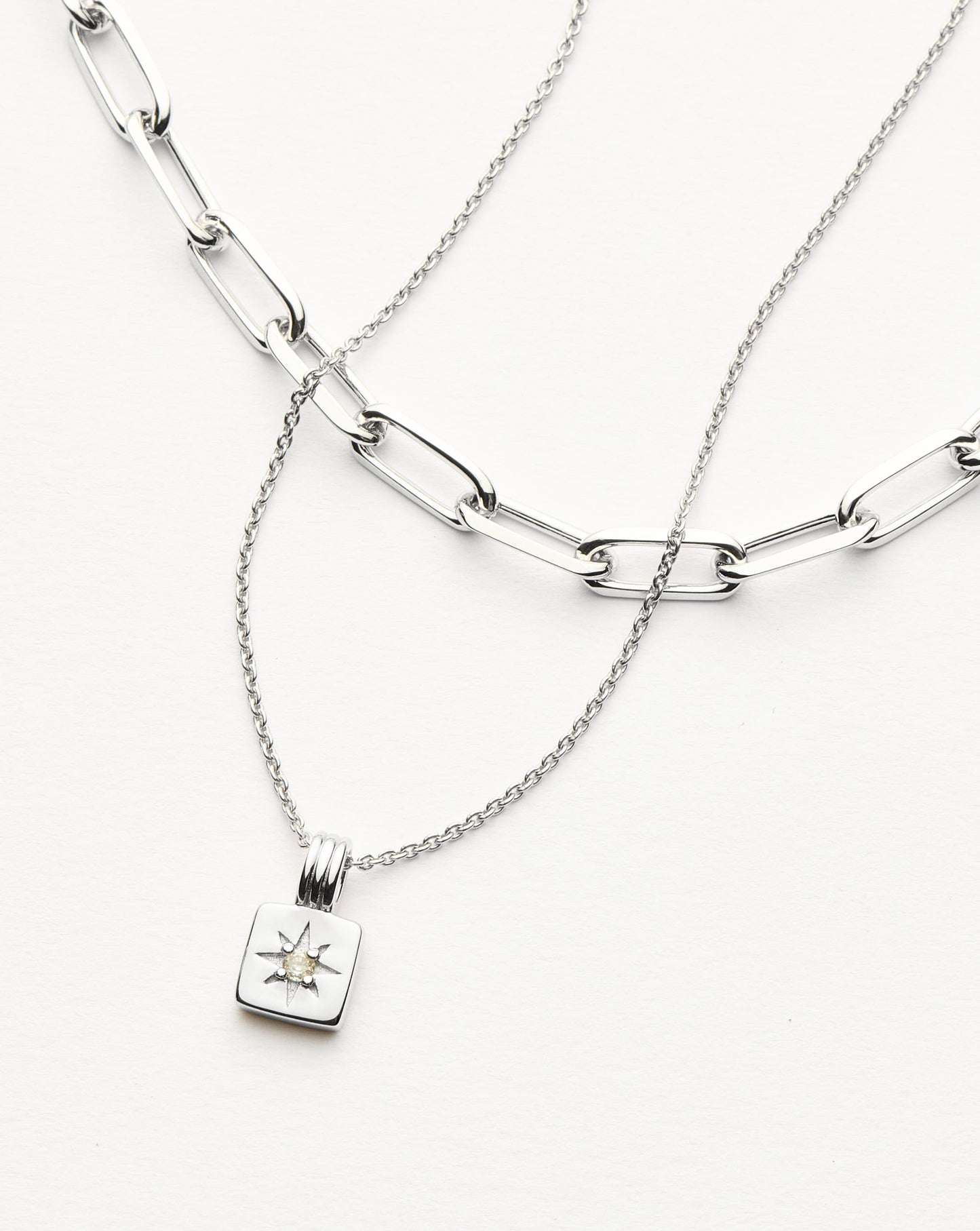 Star Ridge & Paperclip Chain Necklace Set | Silver Plated Cubic Zirconia Necklaces Missoma