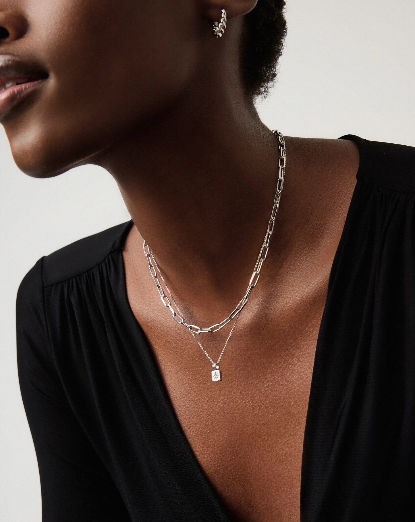 Star Ridge & Paperclip Chain Necklace Set | Silver Plated Cubic Zirconia Necklaces Missoma