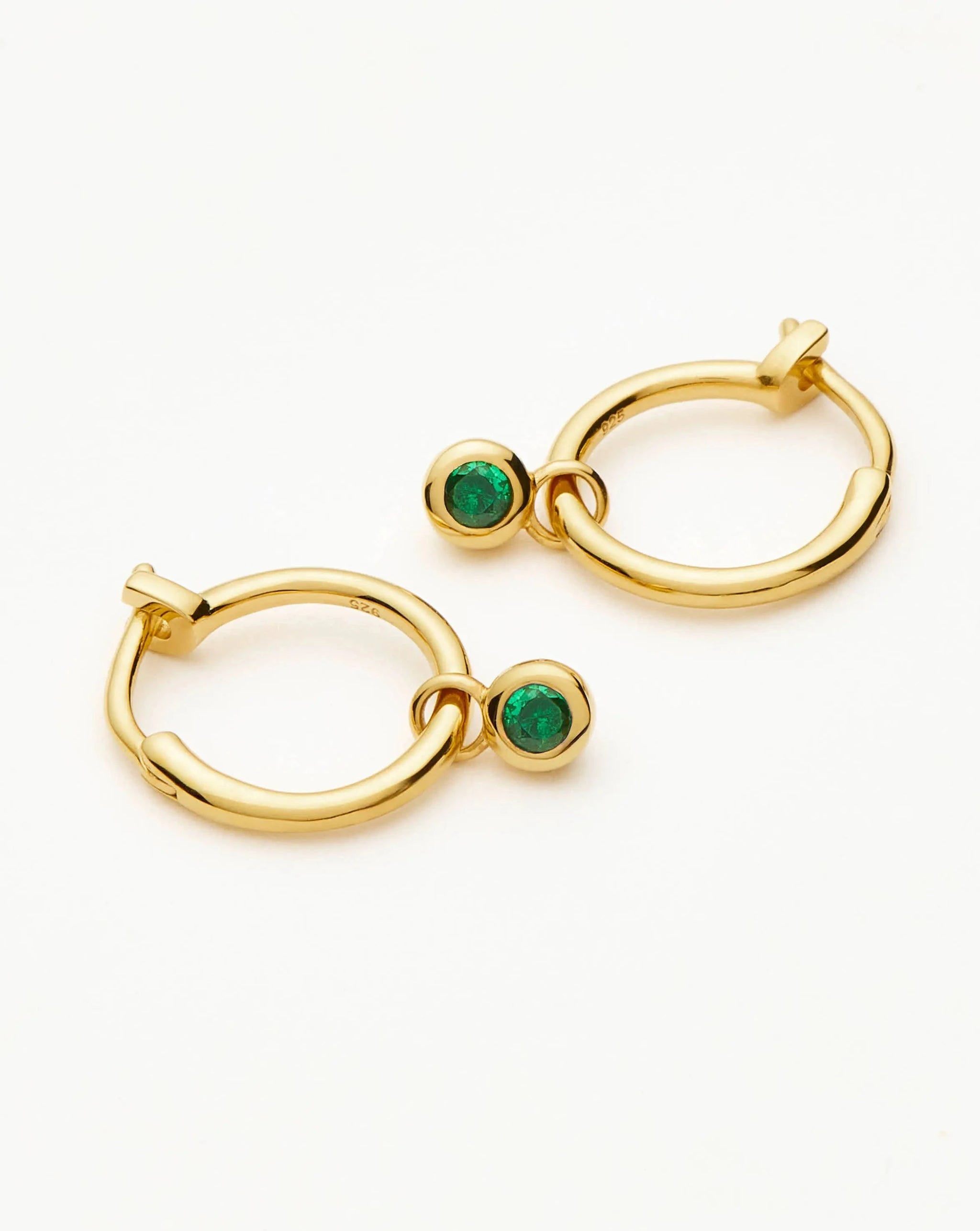 Tennis Charm Mini Hoop Earrings | 18k Gold Vermeil/Emerald Green Nano-crystal Earrings Missoma