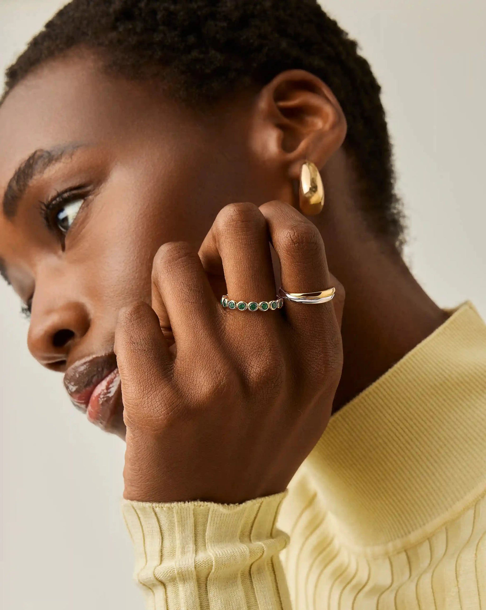 Tennis Eternity Stacking Ring | 18k Gold Vermeil/Emerald Green Nano-crystal Rings Missoma