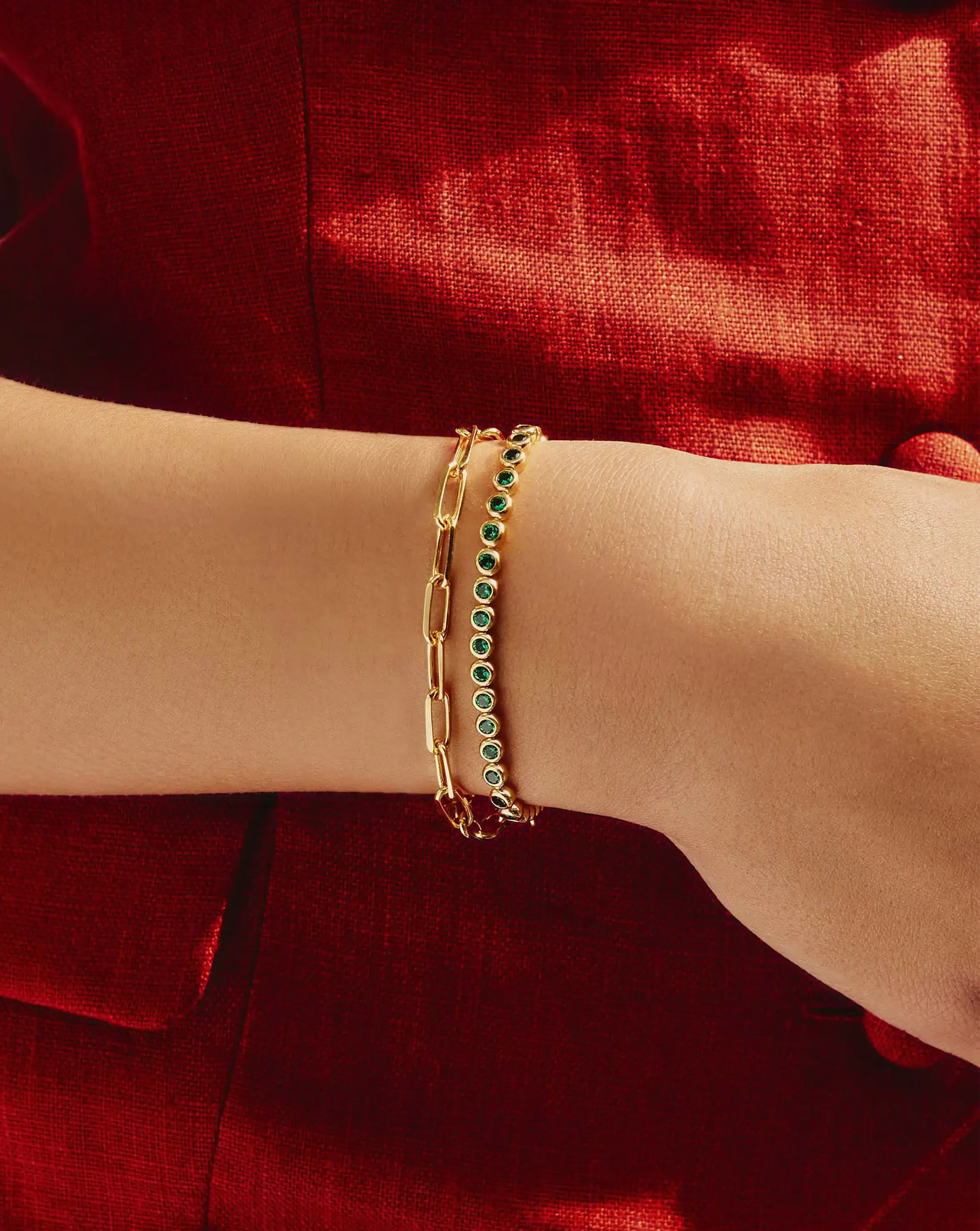 Tennis Round Bracelet | 18k Gold Vermeil/Emerald Green Nano-crystal Bracelets Missoma