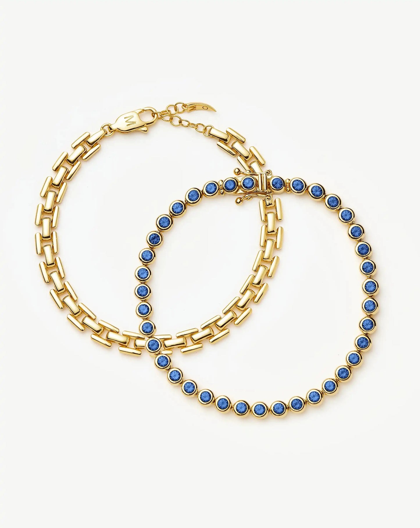 Tennis & Timepiece Bracelet Set | 18k Gold Plated/18k Gold Vermeil/Sapphire Blue Nano-crystal Bracelets Missoma