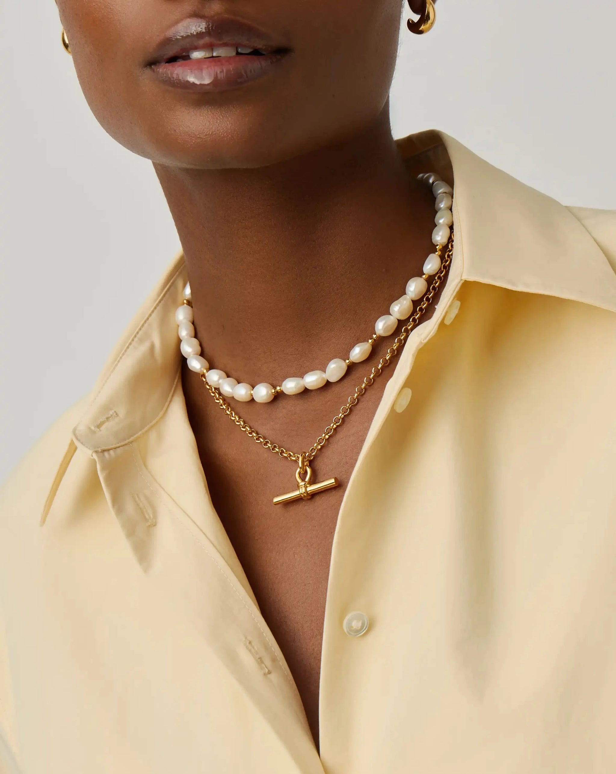 The Andy T-Bar Necklace Set | 18k Gold Plated/Pearl Necklaces Missoma