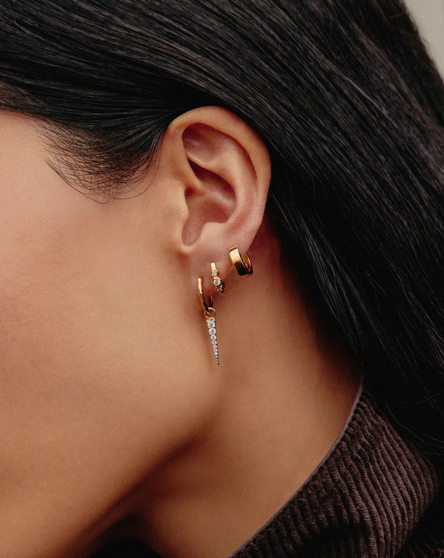 Triple Stone Small Hoop Earrings | 18k Gold Plated Earrings Missoma