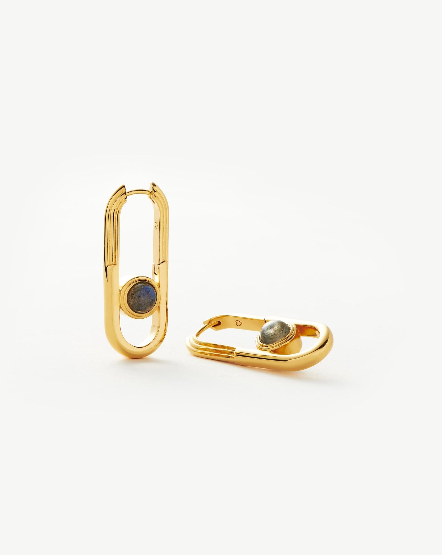 Zenyu Link Gemstone Ovate Hoop Earrings | 18ct Gold Plated/Labradorite Earrings Missoma