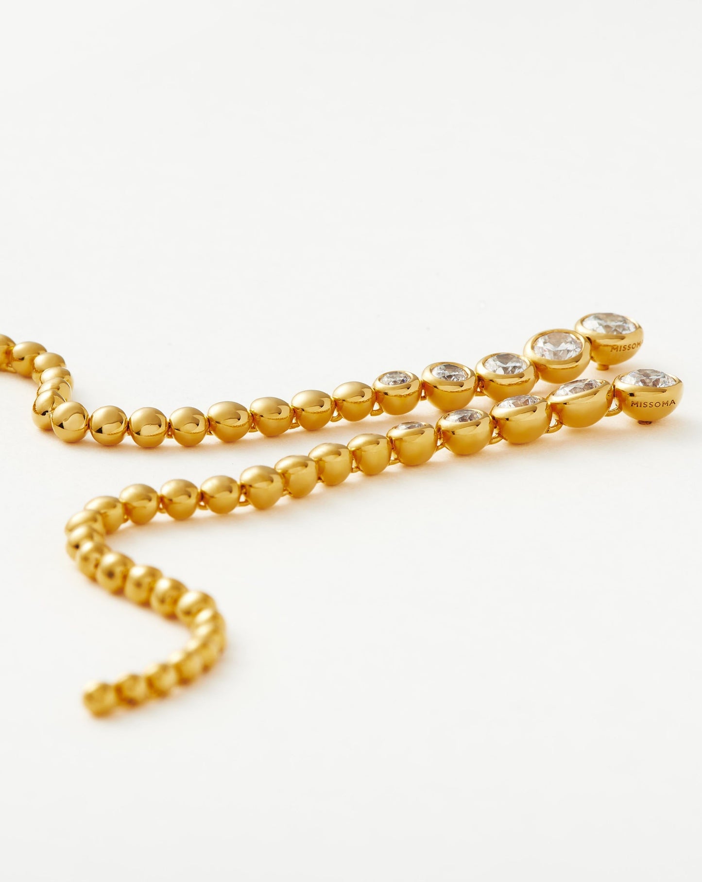 Articulated Beaded Stone Extra Long Drop Stud Earrings | 18ct Gold Plated Vermeil/Cubic Zirconia Earrings Missoma