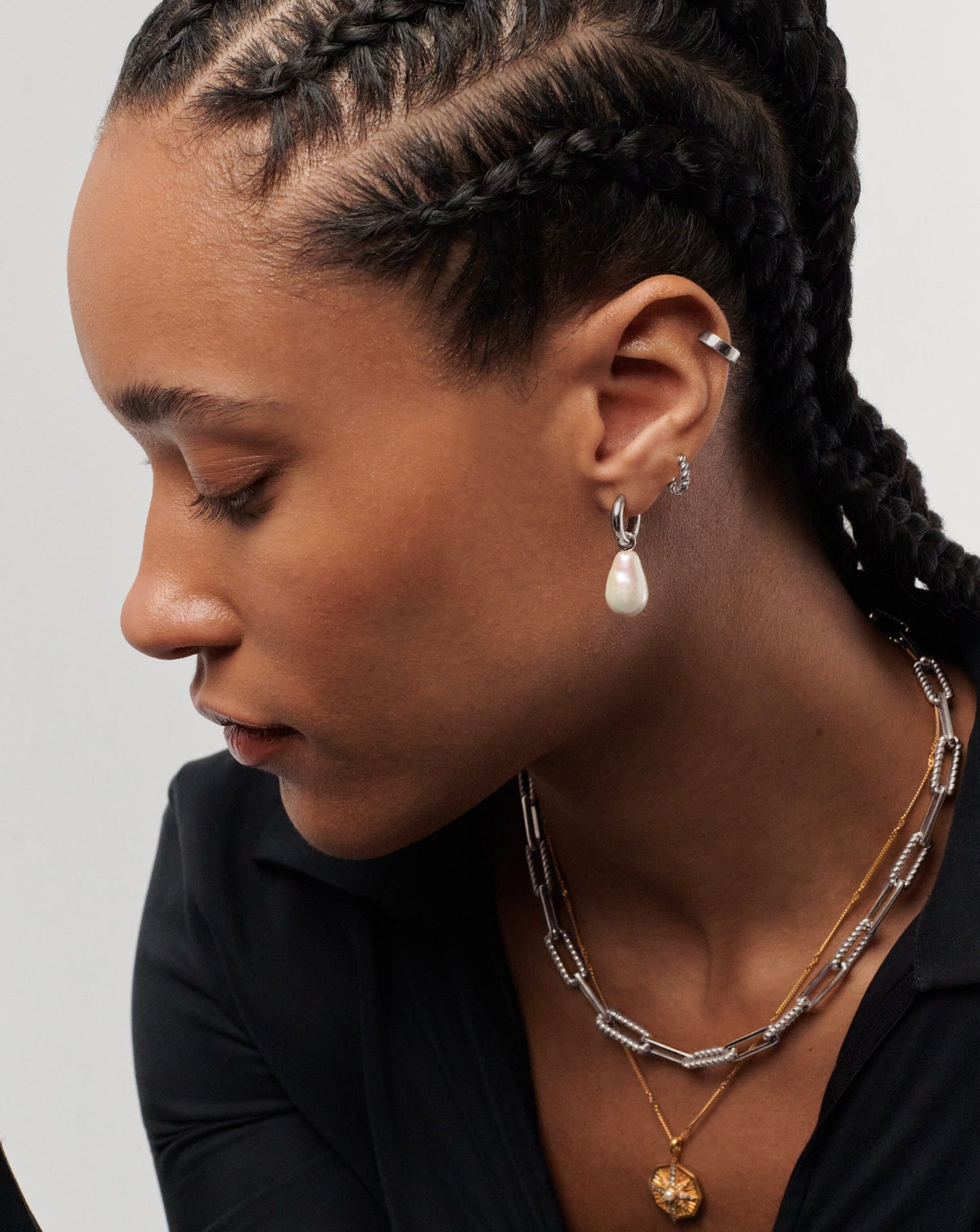 Baroque Pearl Drop Tunnel Mini Hoop Earrings | Sterling Silver Earrings Missoma