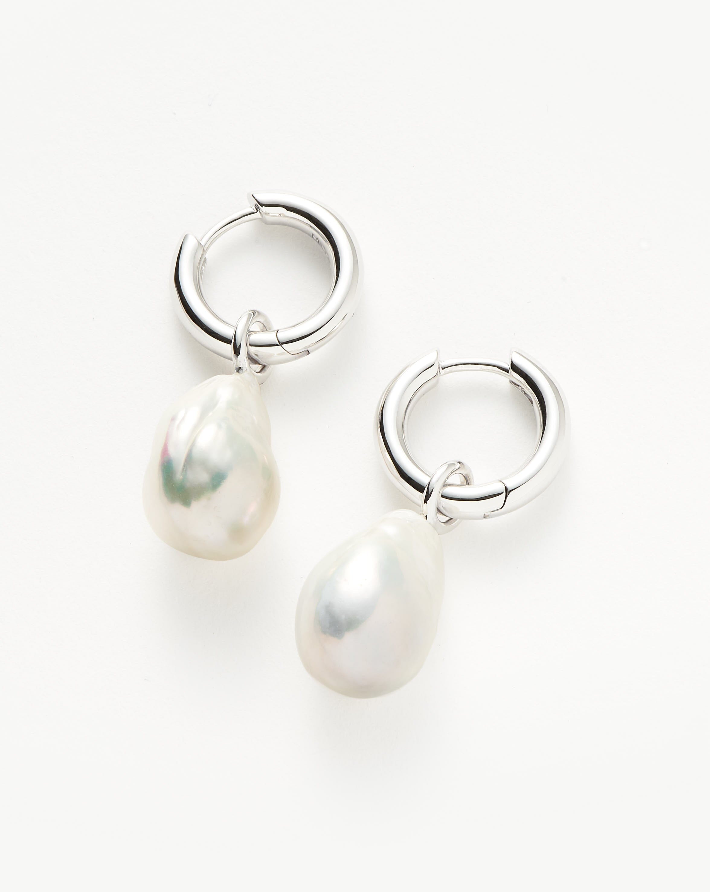 Baroque Pearl Drop Tunnel Mini Hoop Earrings | Sterling Silver Earrings |  Missoma