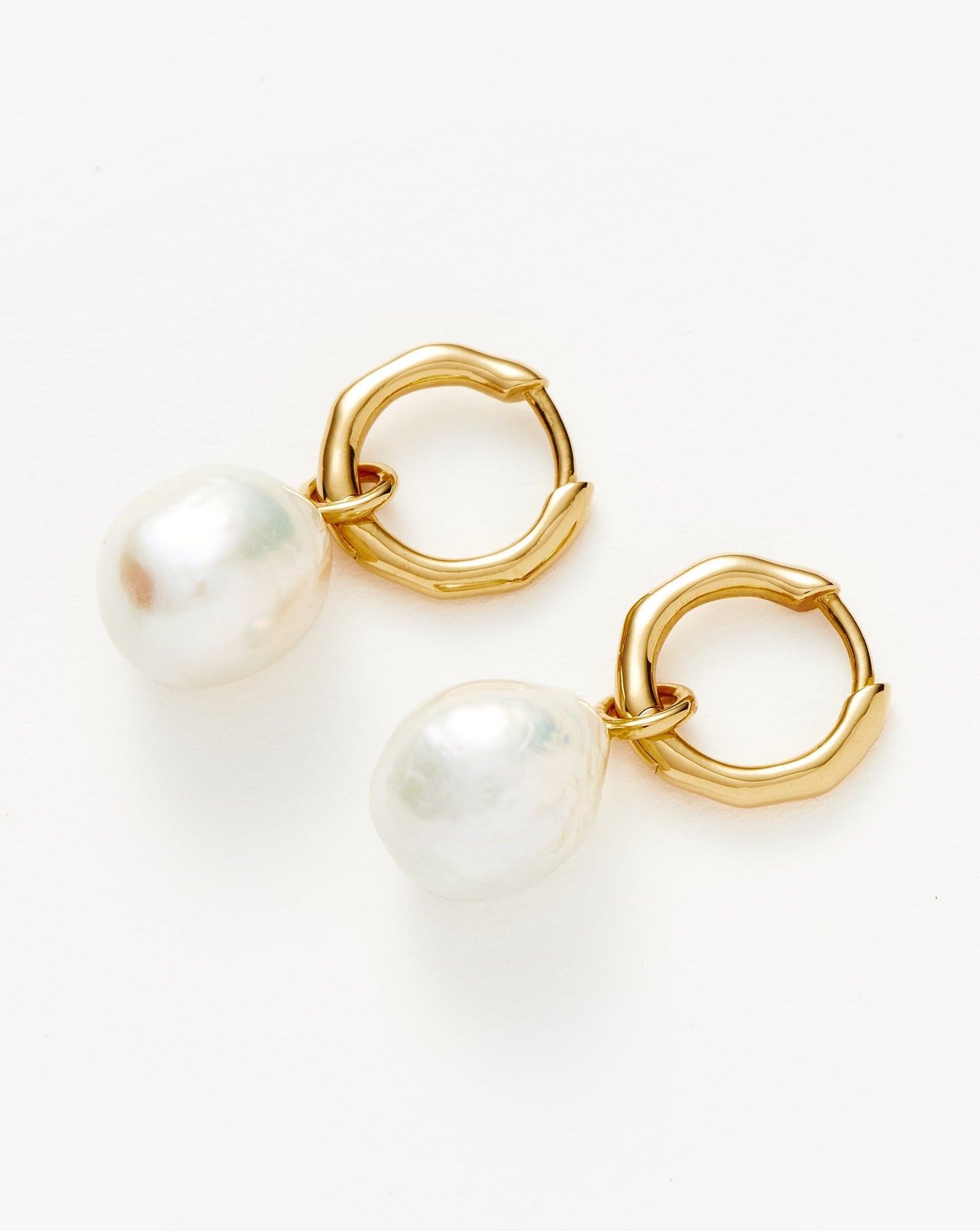 Baroque Pearl Organic Drop Mini Hoop Earrings | 18ct Gold Plated Vermeil/Pearl Earrings Missoma