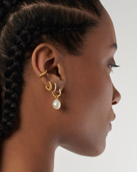 Baroque Pearl Organic Drop Mini Hoop Earrings | 18ct Gold Plated Vermeil/Pearl Earrings Missoma