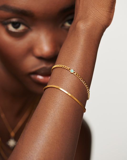 Birthstone Chain Bracelet - March | 18ct Gold Plated Vermeil/Aqua Chalcedony Bracelets Missoma