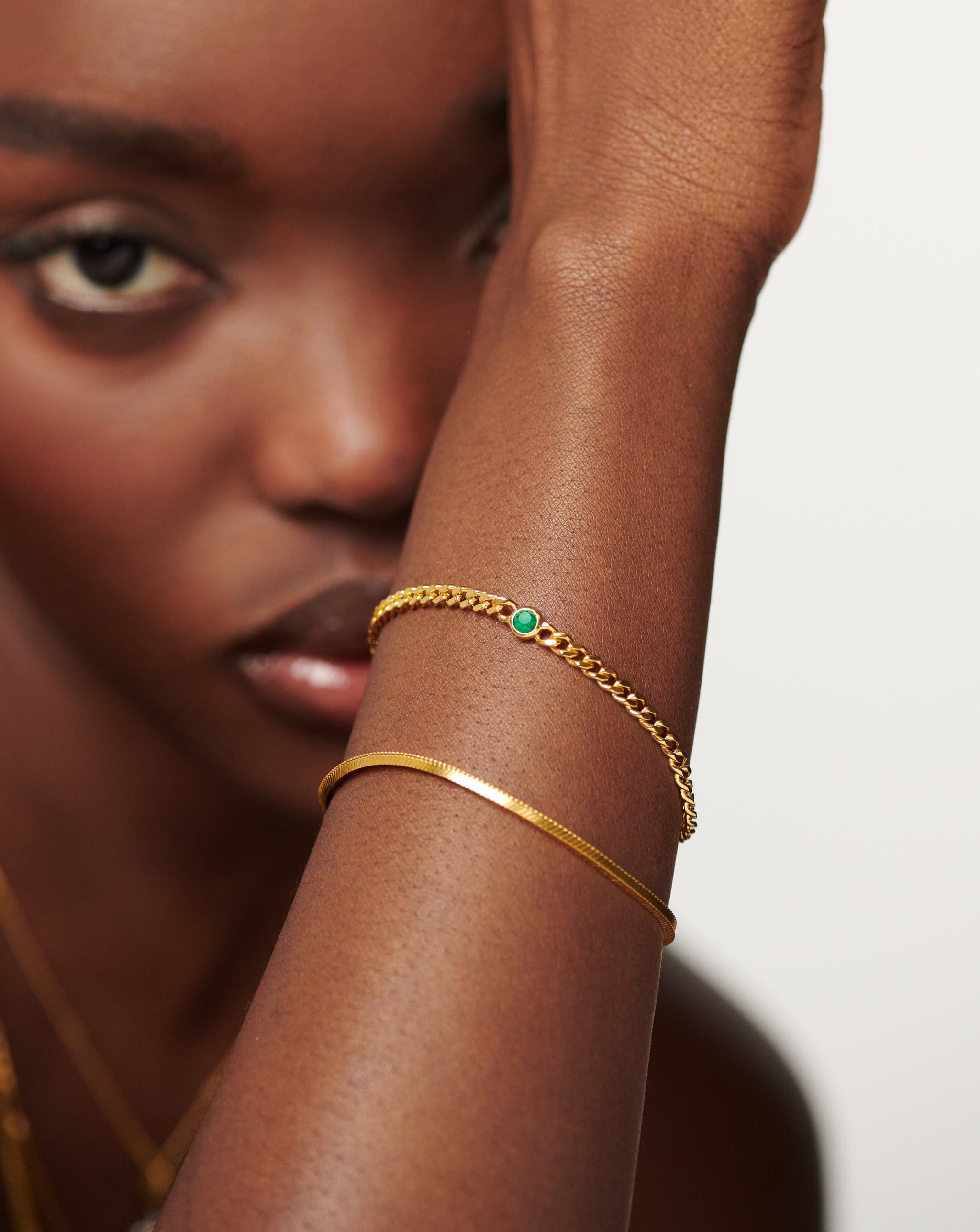 Birthstone Chain Bracelet - May | 18ct Gold Plated Vermeil/Dyed Green Chalcedony Bracelets Missoma