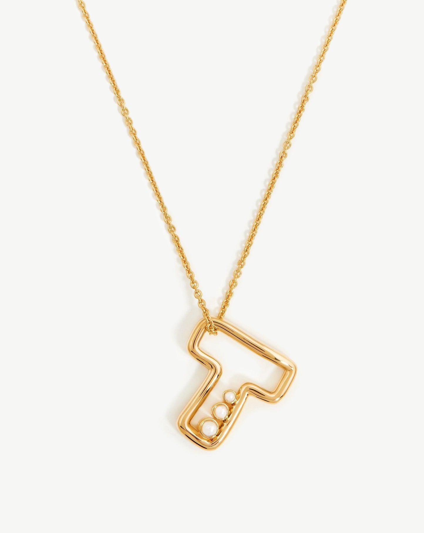 Chubby Pearl Initial Pendant Necklace - Initial T | 18ct Gold Plated Vermeil/Pearl Necklaces Missoma