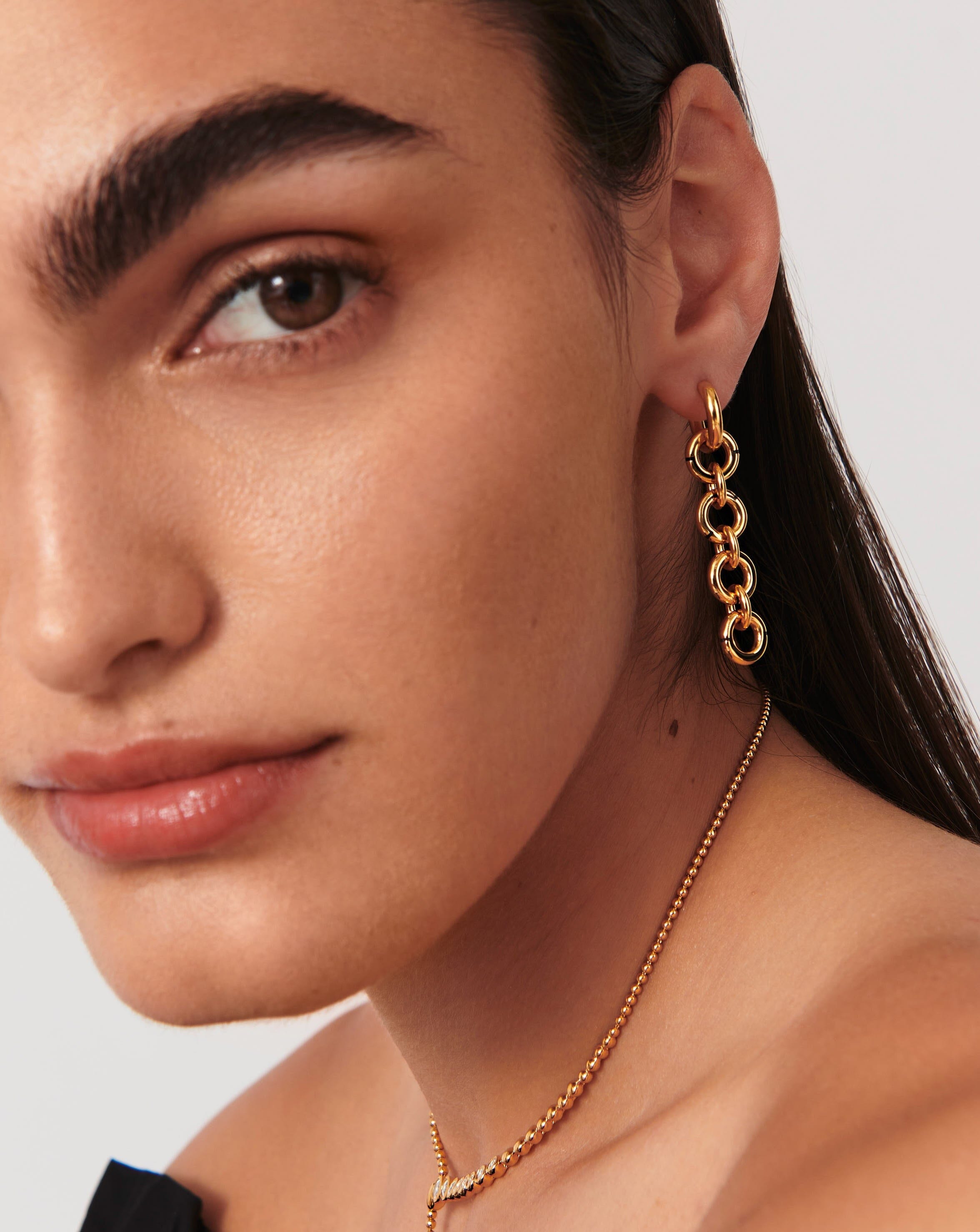 Enamel Byline Link Drop Hoop Earrings | 18ct Gold Plated Earrings Missoma 