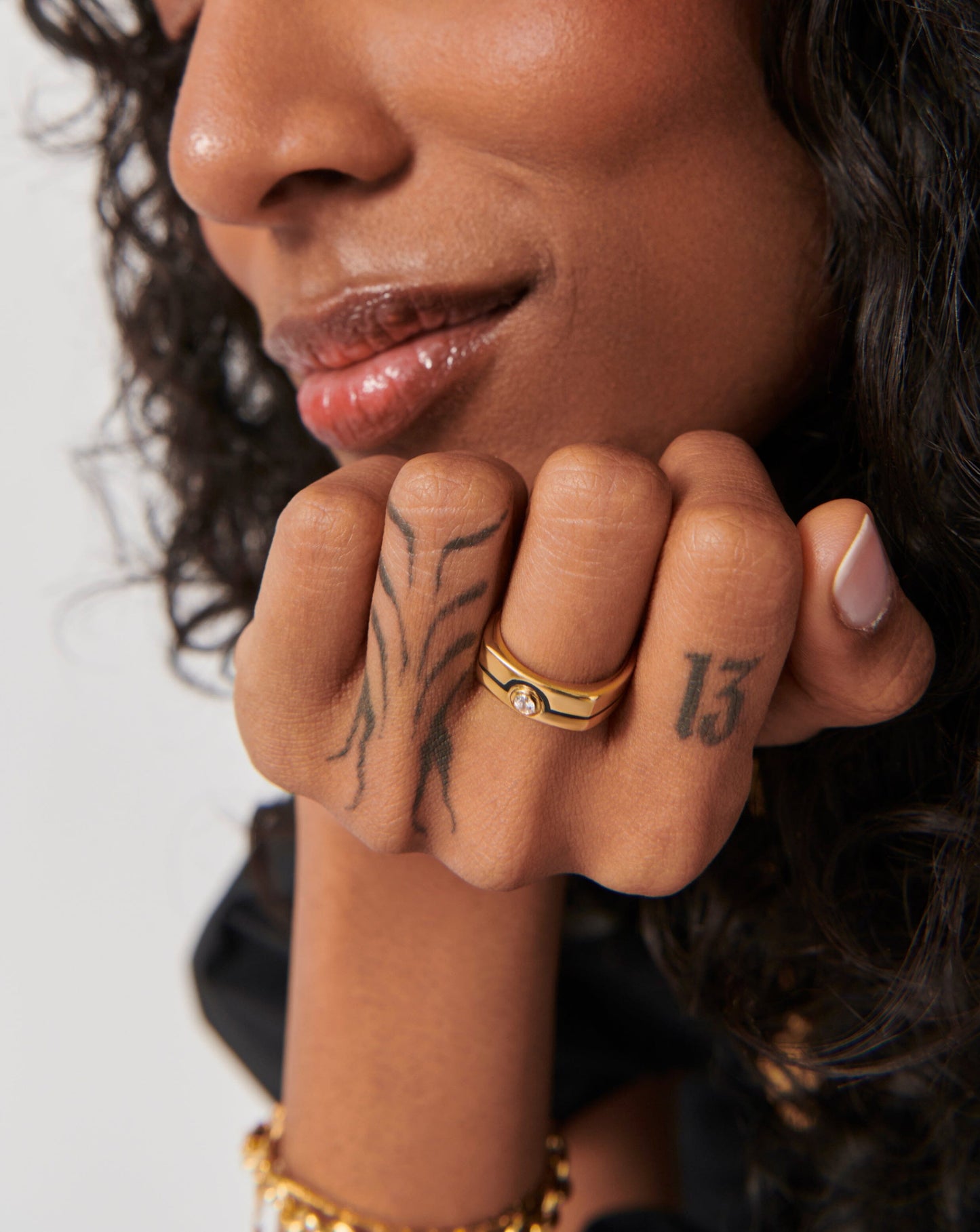 Enamel & Stone Byline Wide Band Ring | 18ct Gold Plated/Cubic Zirconia Rings Missoma