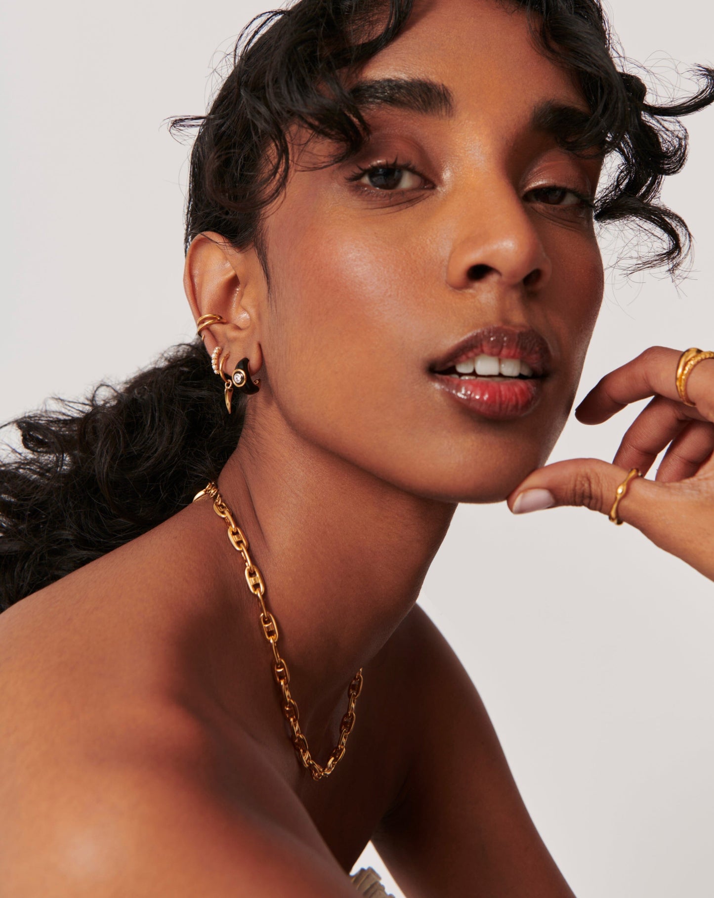 Enamel & Stone Dome Mini Hoop Earrings | 18ct Gold Plated/Cubic Zirconia Earrings Missoma