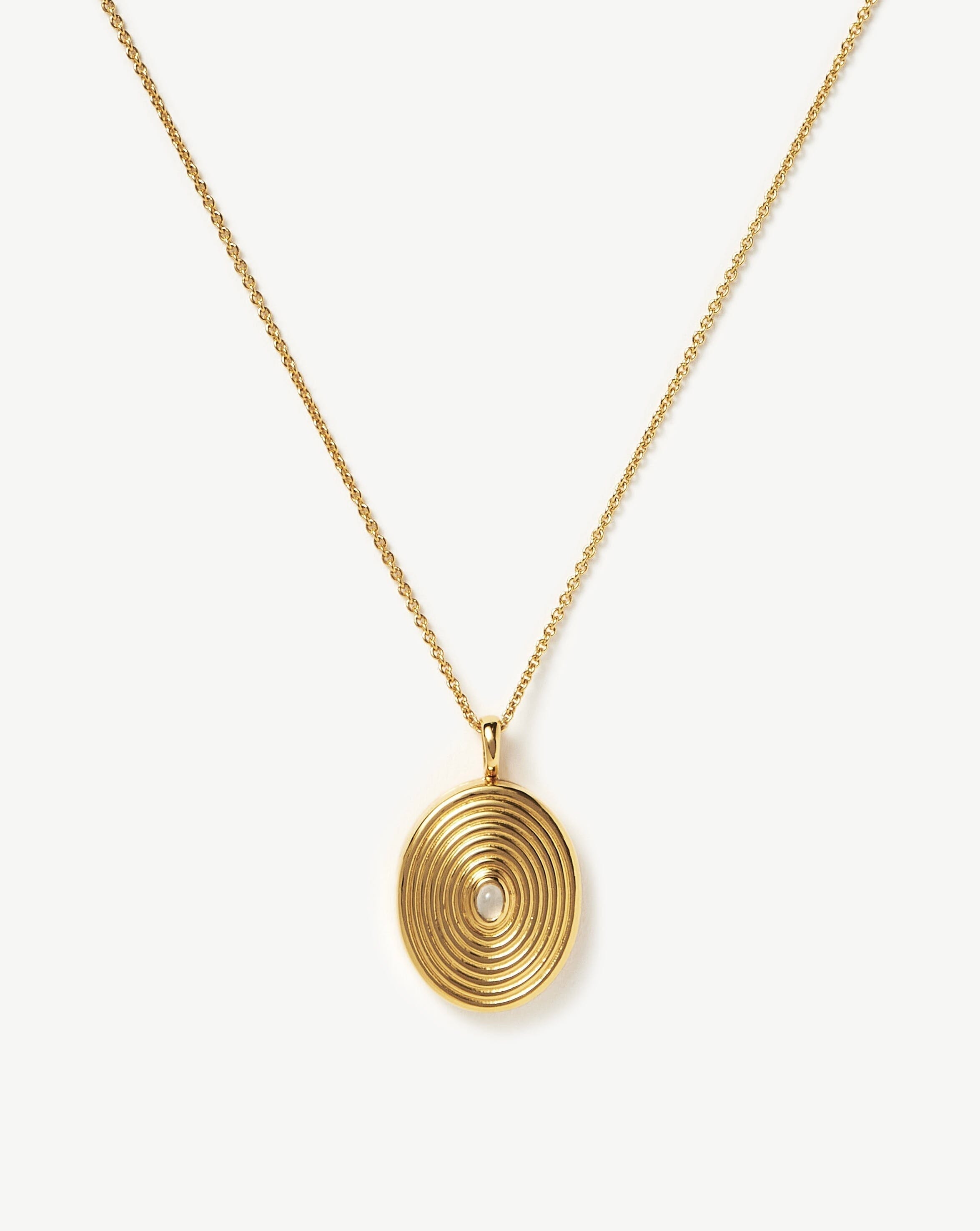 Missoma Engravable Oval Ridge Locket Pendant Necklace | Sterling Silver/Rainbow Moonstone