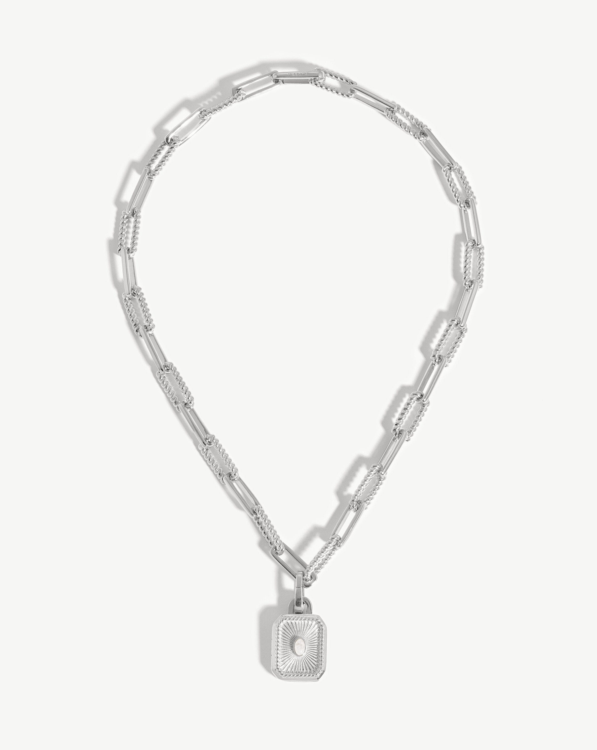 Missoma Engravable Square Locket Chain Necklace | Silver Plated/Rainbow Moonstone