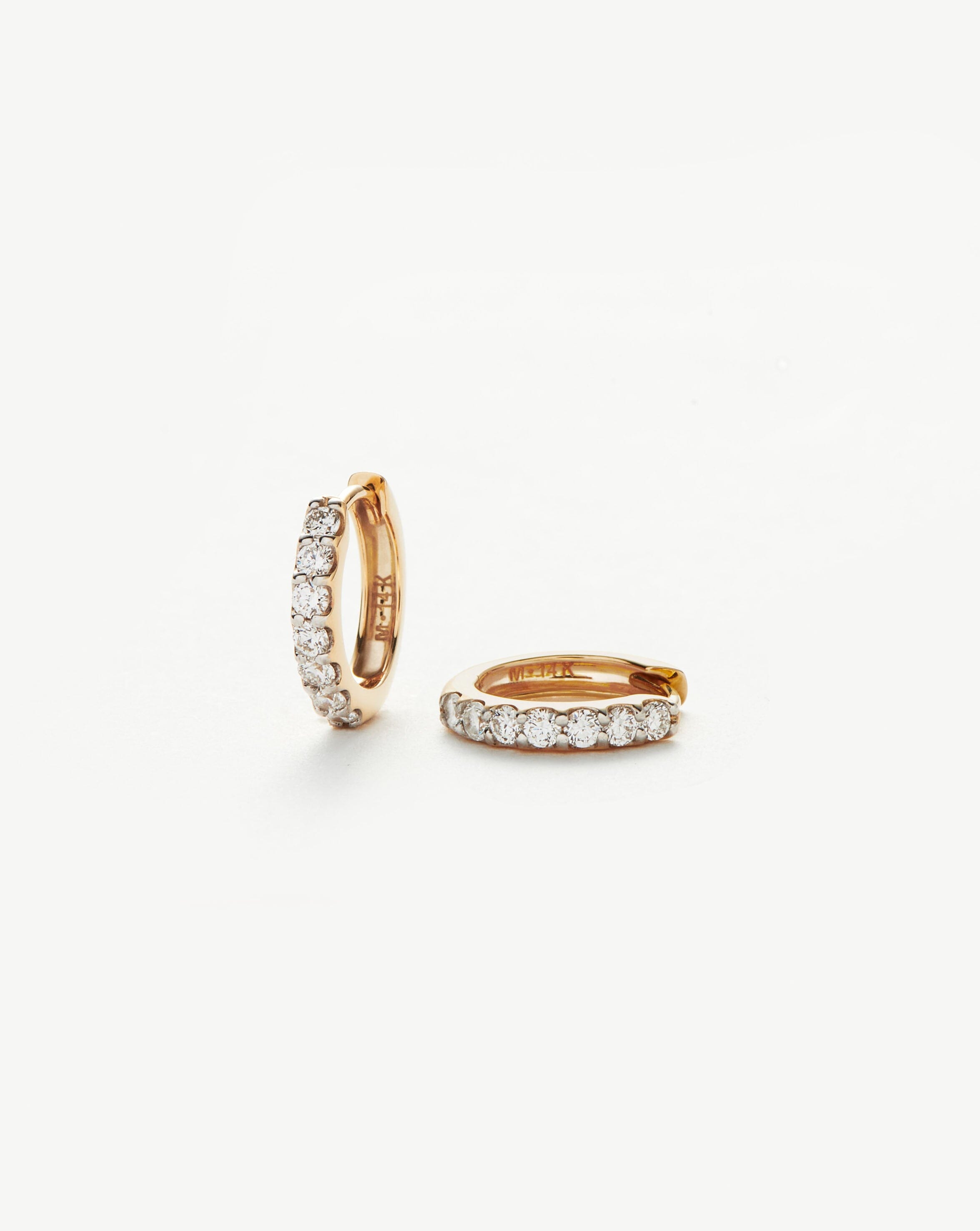 Outlet 14k solid gold / 11mm diamond hoop earrings / diamond hoop earrings / diamond huggies / 14k solid gold huggie earrings / tiny hoop earrings