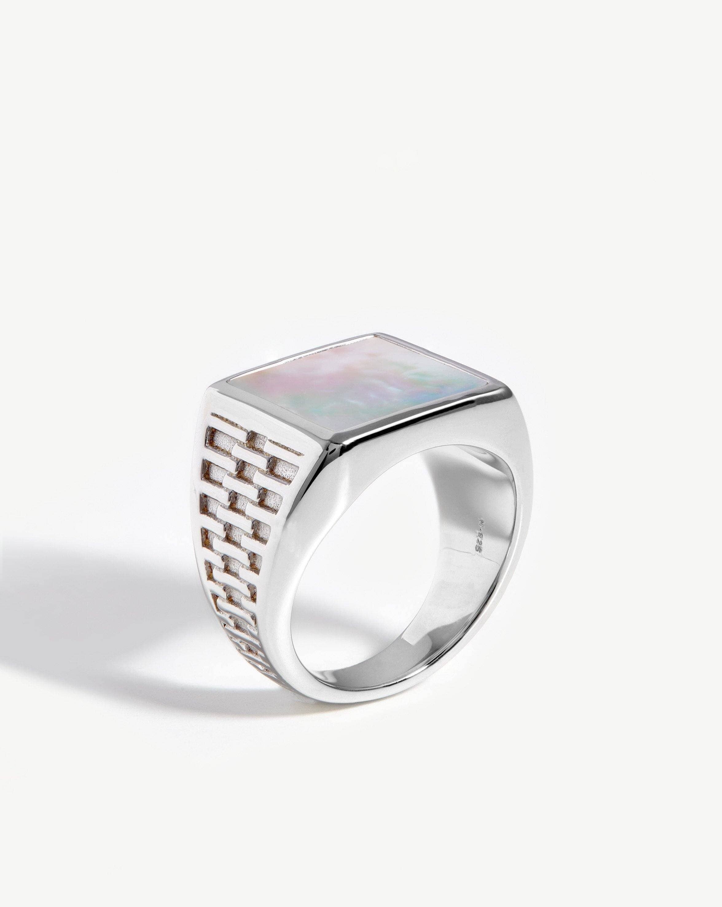 Fused Woven Gemstone Square Signet Ring | Sterling Silver/Mother 
