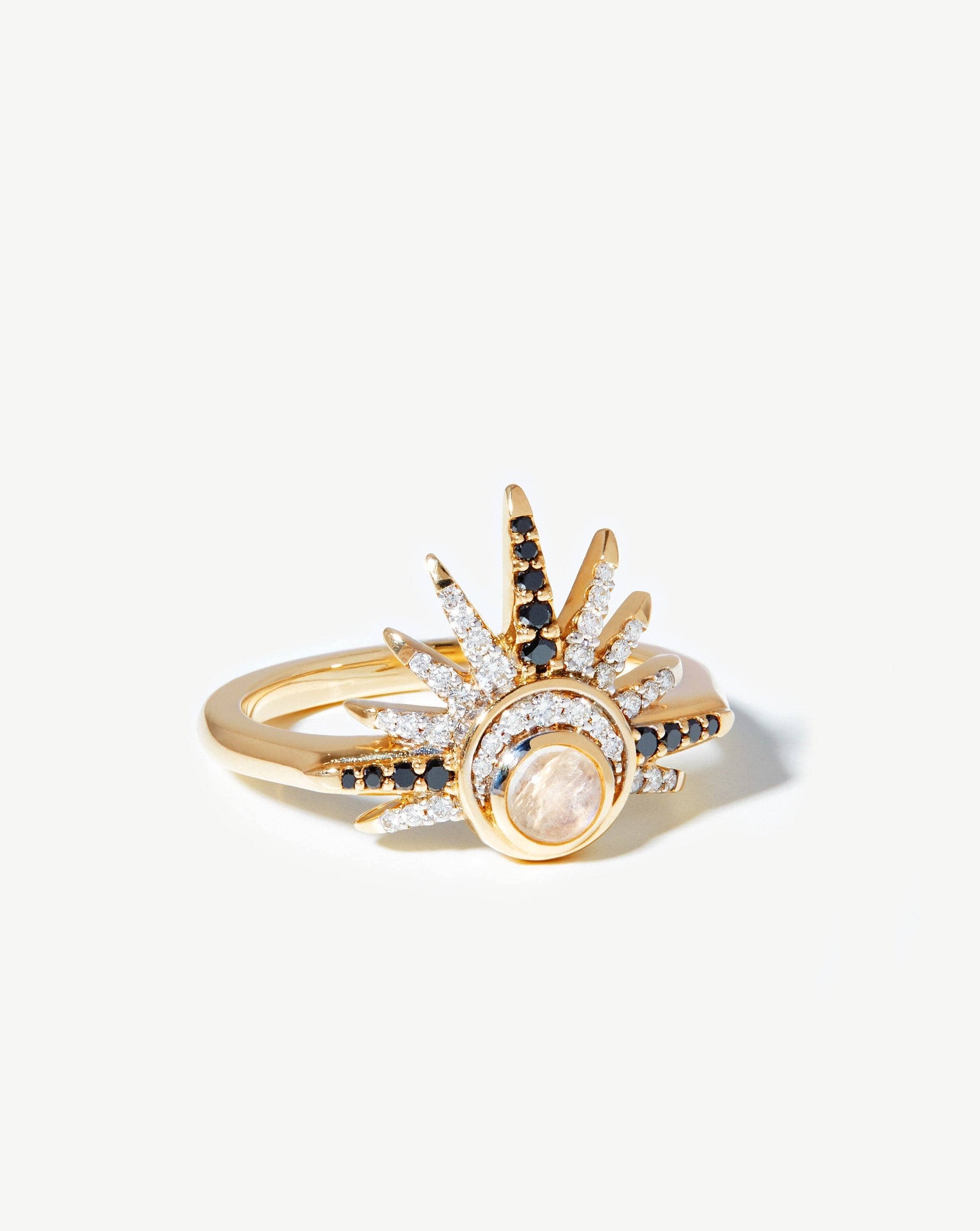 Missoma Harris Reed Fine Celestial Ring | 14K Solid Gold/Rainbow Moonstone & Diamond