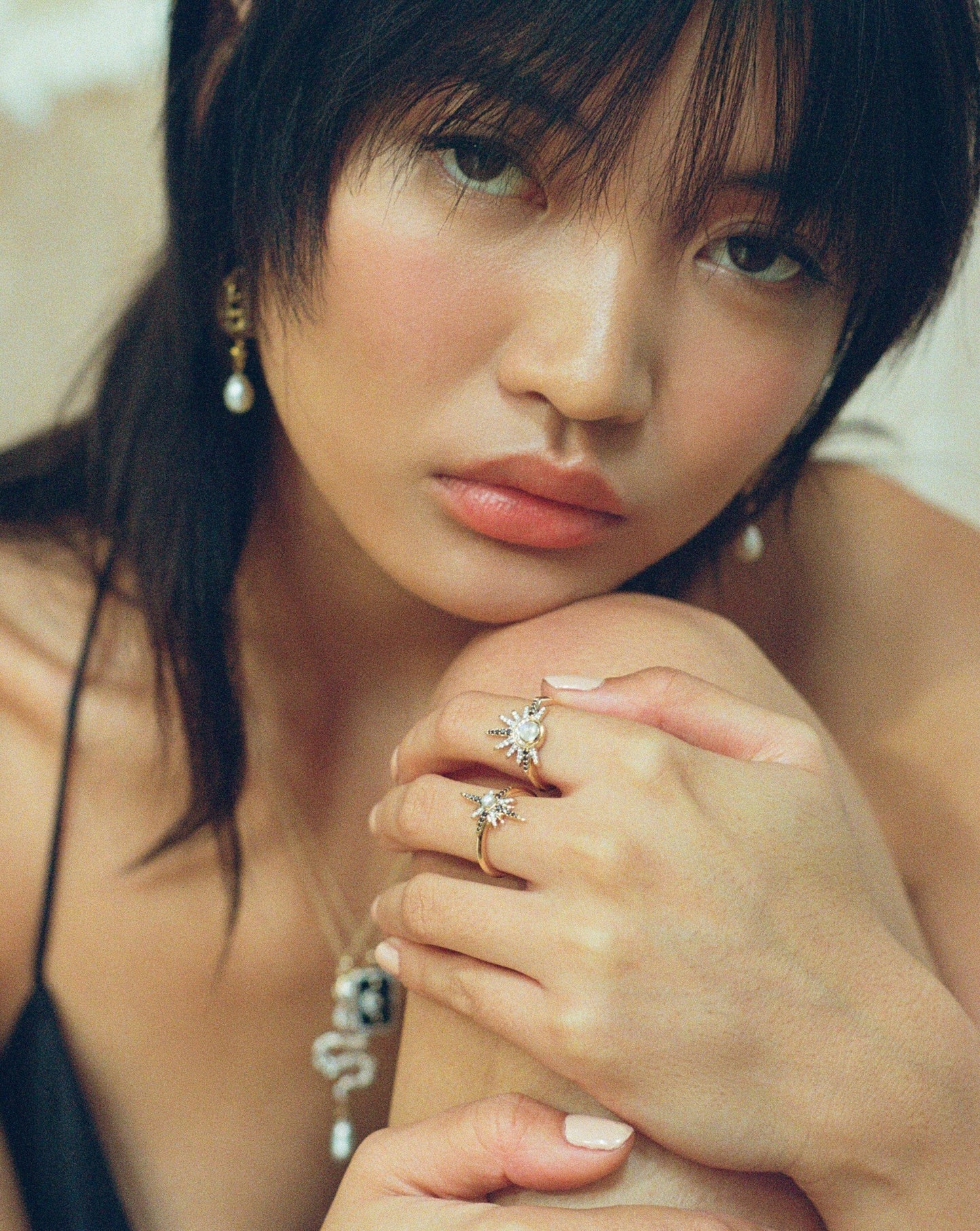 Harris Reed Fine Celestial Ring | 14ct Solid Gold/Rainbow Moonstone & Diamond Rings Missoma