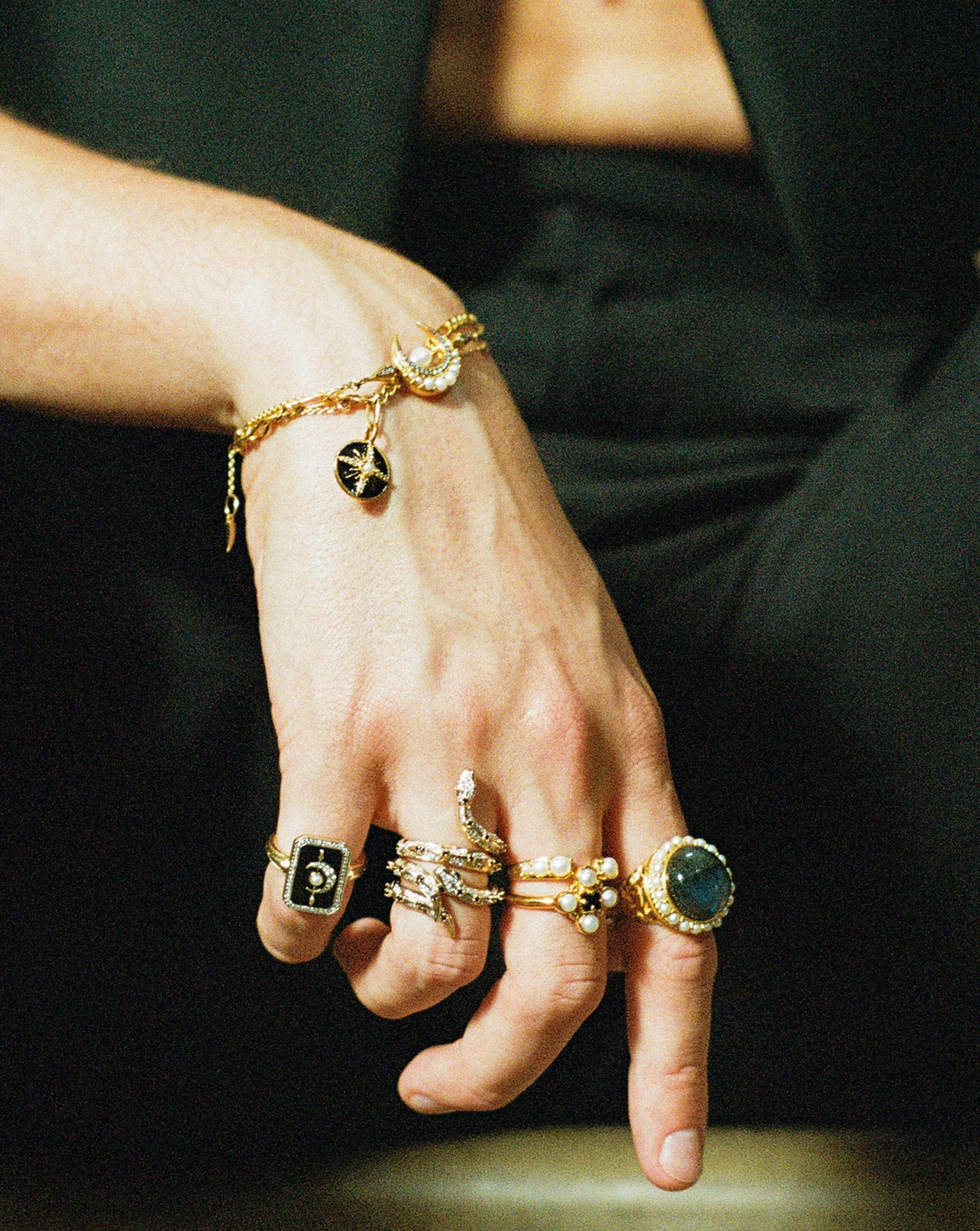 Harris Reed Fine Lunar Ring | 14ct Solid Gold/Diamond & Black Enamel Rings Missoma