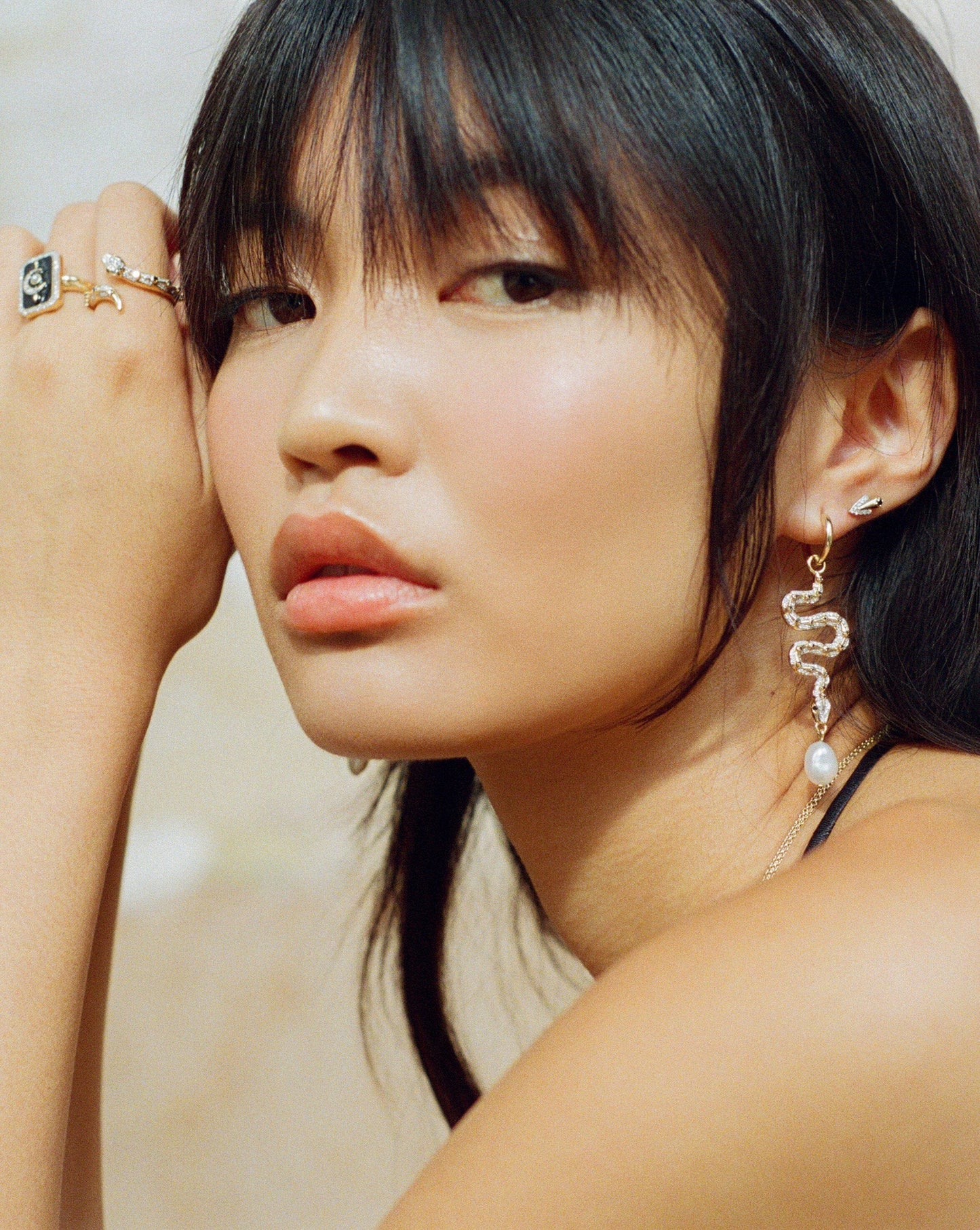 Harris Reed Fine Serpent Drop Earrings | 14ct Solid Gold/Pearl & Diamond Earrings Missoma